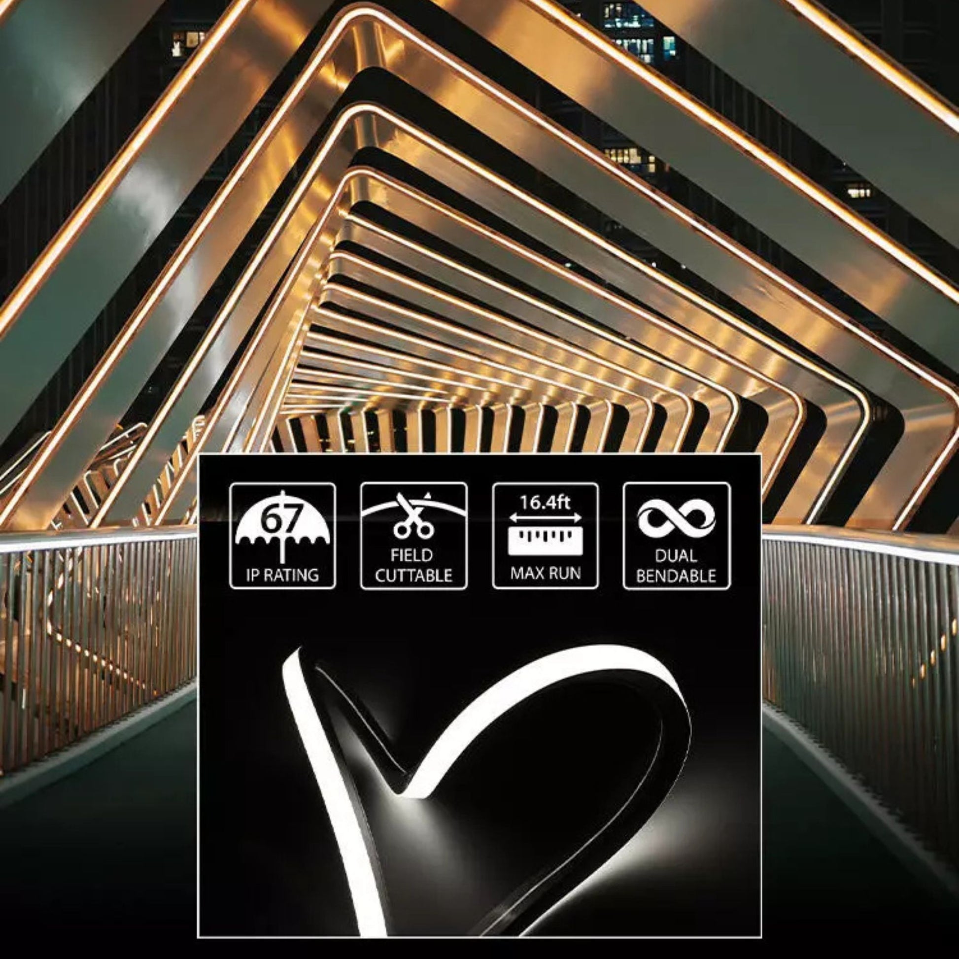 NEOFLEX Dual Bendable Neon LED Strip Light, 3000K, 16Ft Reel, 205 Lm/Ft, IP67 Wet locations, 24V - Bees Lighting