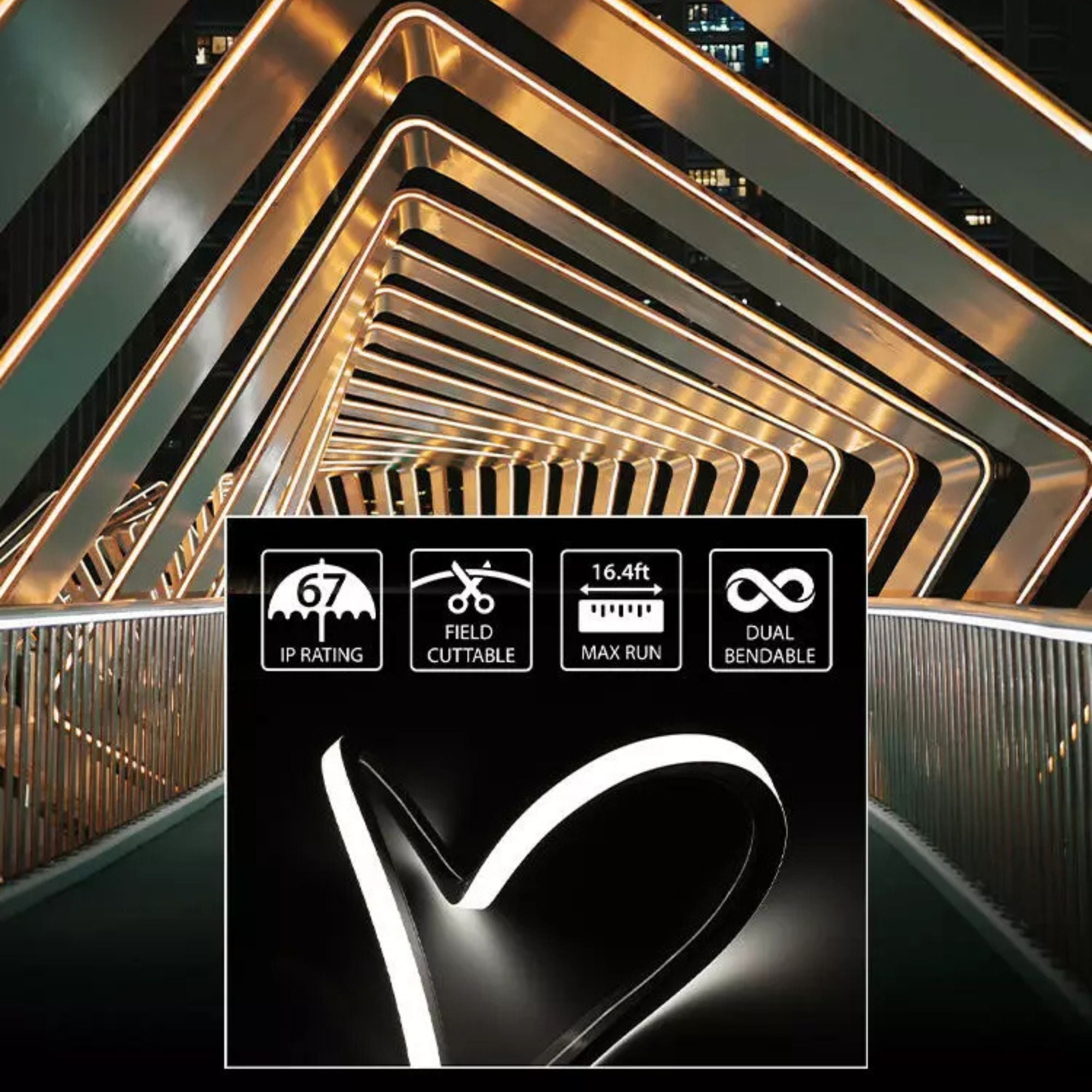 NEOFLEX Dual Bendable Neon LED Strip Light, 3000K, 16Ft Reel, 205 Lm/Ft, IP67 Wet locations, 24V - Bees Lighting