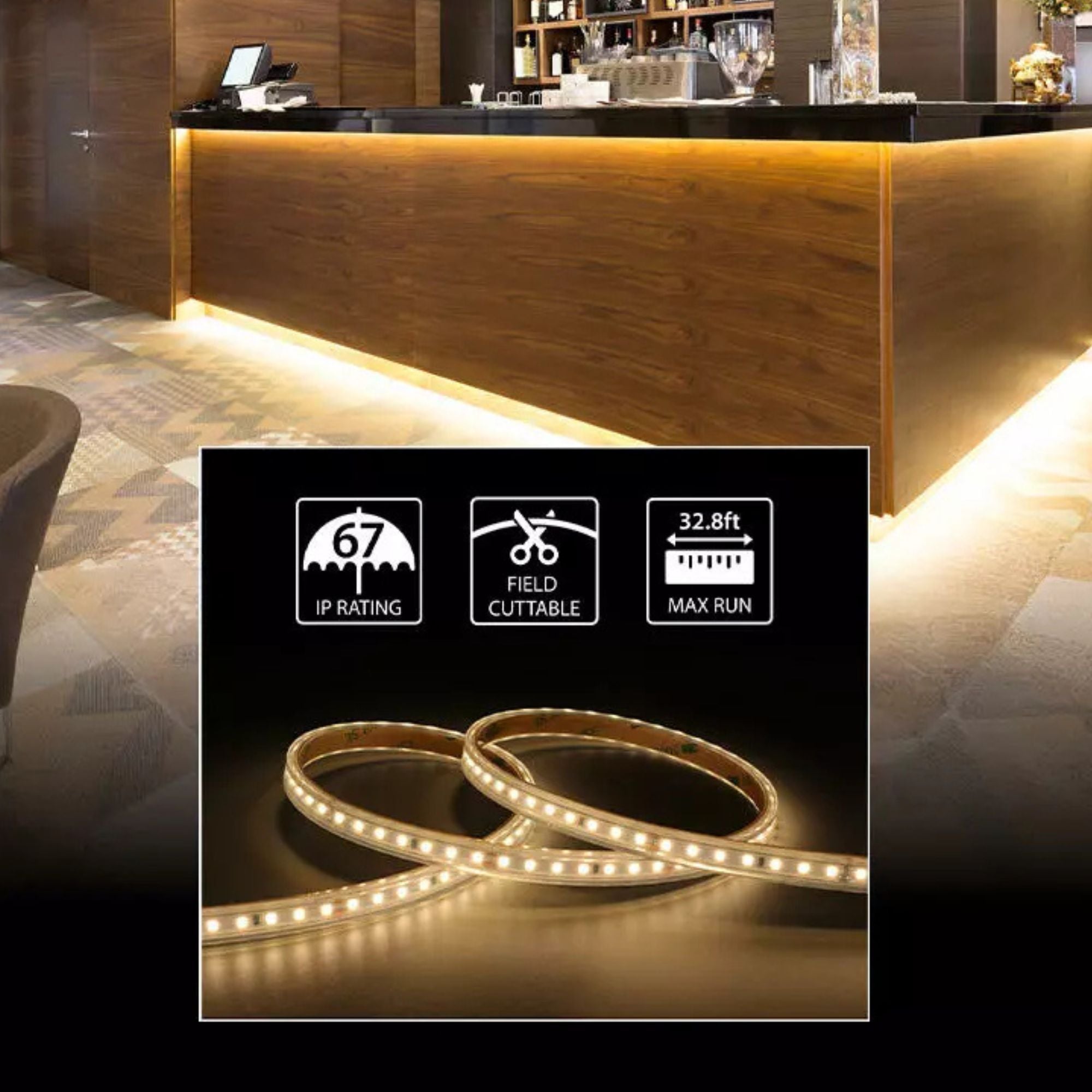 FLEXTAPE Wet Location LED Tape Light, 32.8Ft Reel, 3000K, 262Lm/Ft, 24V, IP67 Rated - Bees Lighting