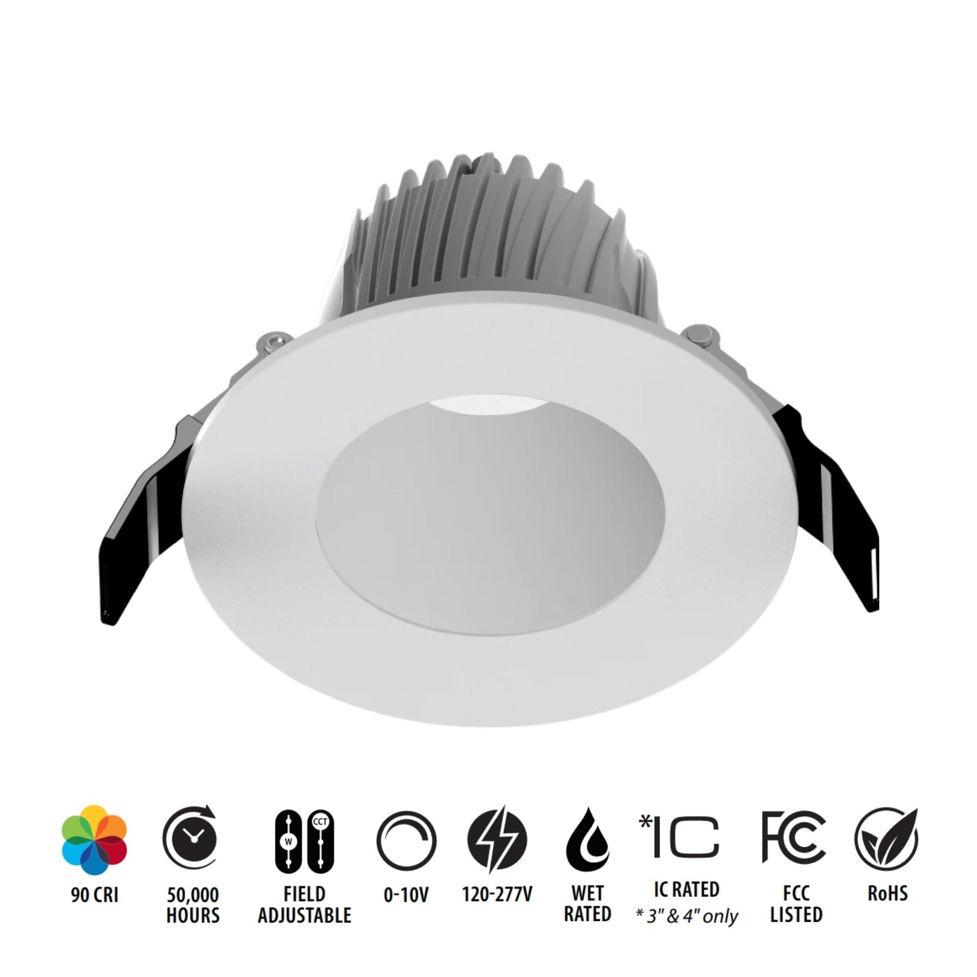 3" Deep Regress Commercial Downlight, 600 Lm, 4-CCT, Matte Silver Finish