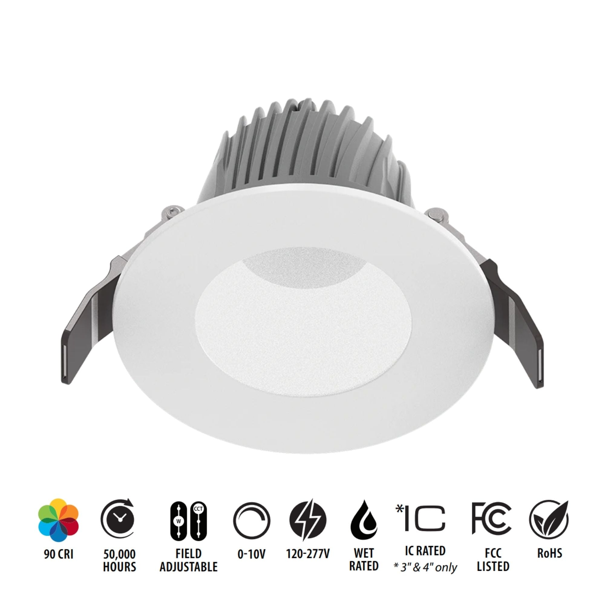 3" Deep Regress Commercial Downlight, 650 Lm, 4-CCT, White Finish