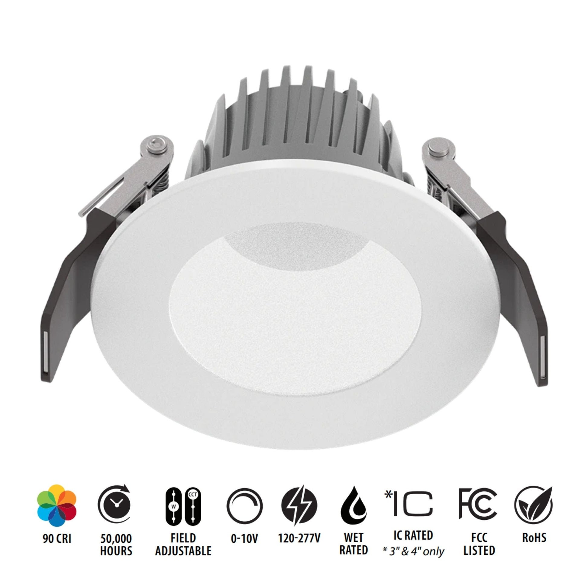 4" Deep Regress Commercial Downlight, 850 Lm, 4-CCT, White Finish - Bees Lighting