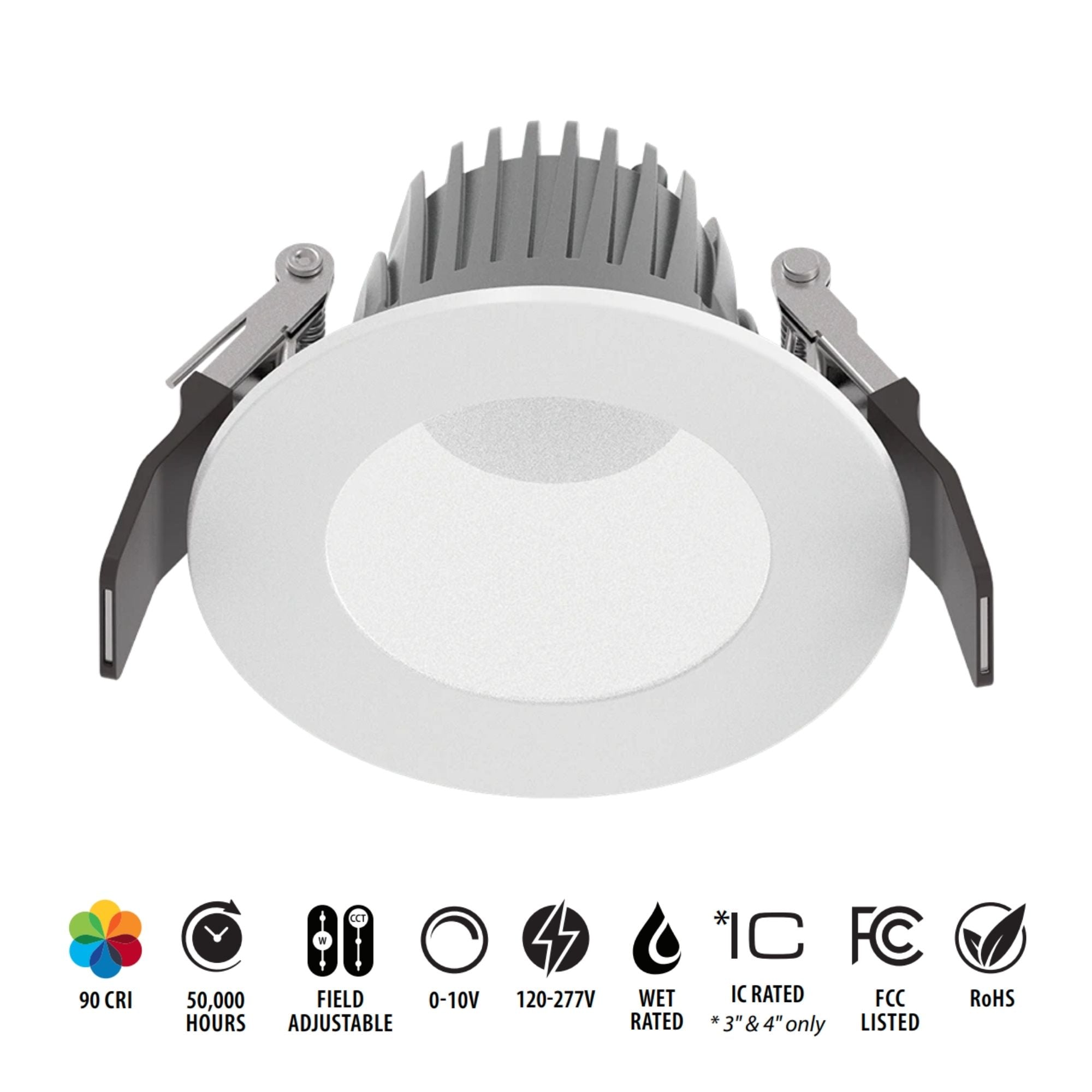4" Deep Regress Commercial Downlight, 850 Lm, 4-CCT, White Finish