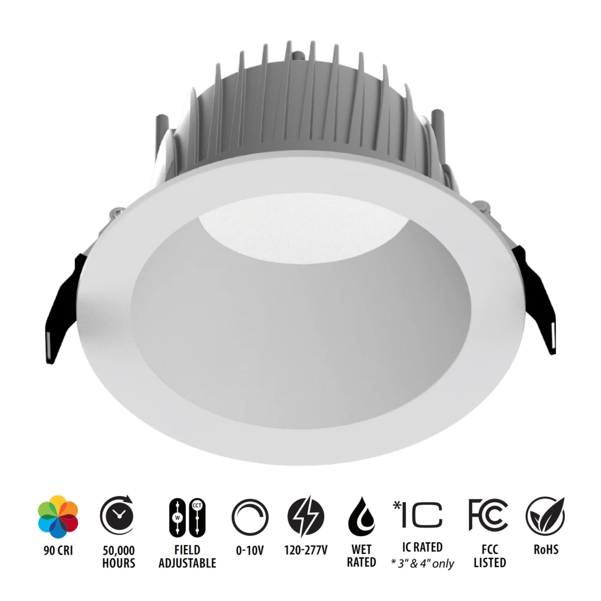 6" Deep Regress Commercial Downlight, 1600 Lm, 4-CCT, Matte Silver Finish
