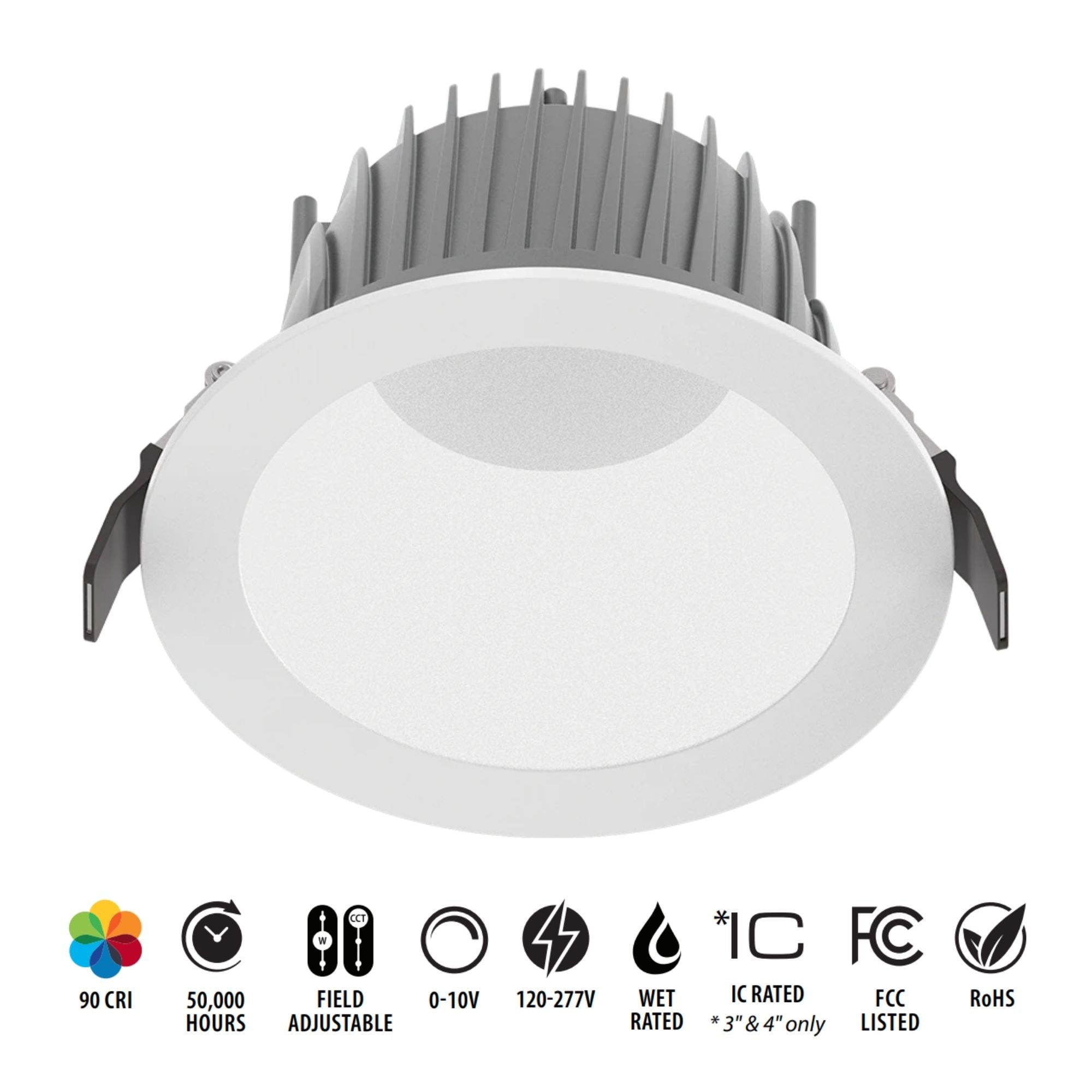 6" Deep Regress Commercial Downlight, 2000 Lm, 4-CCT, White Finish