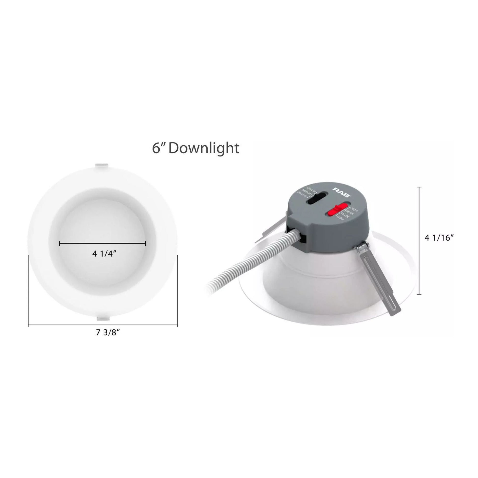 RAB Lighting - 6" Wattage and CCT Adjustable Commercial Downlight, 2300 Lm, 120-277V | Bees Lighting