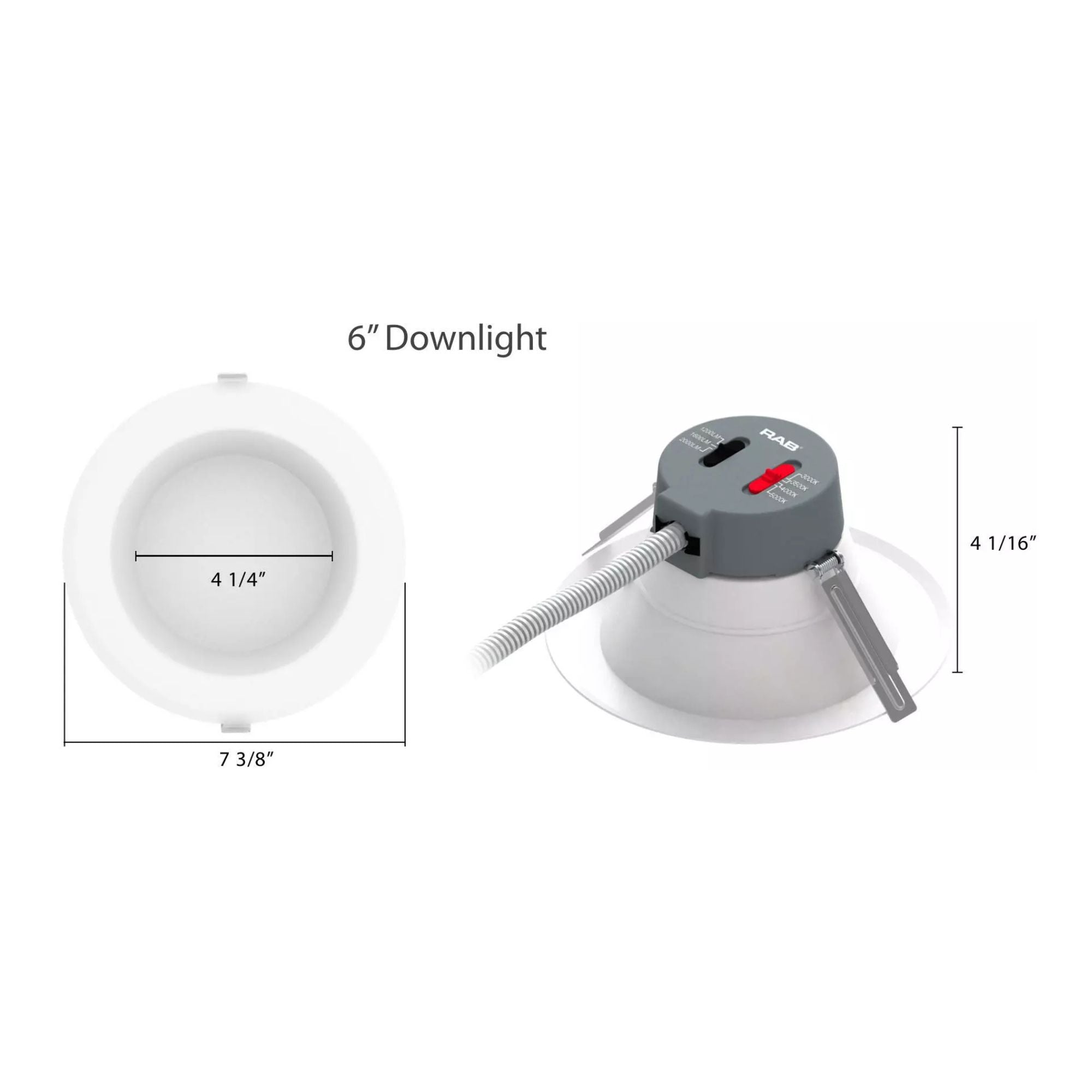 RAB Lighting - 6" Wattage and CCT Adjustable Commercial Downlight, 2300 Lm, 120-277V | Bees Lighting
