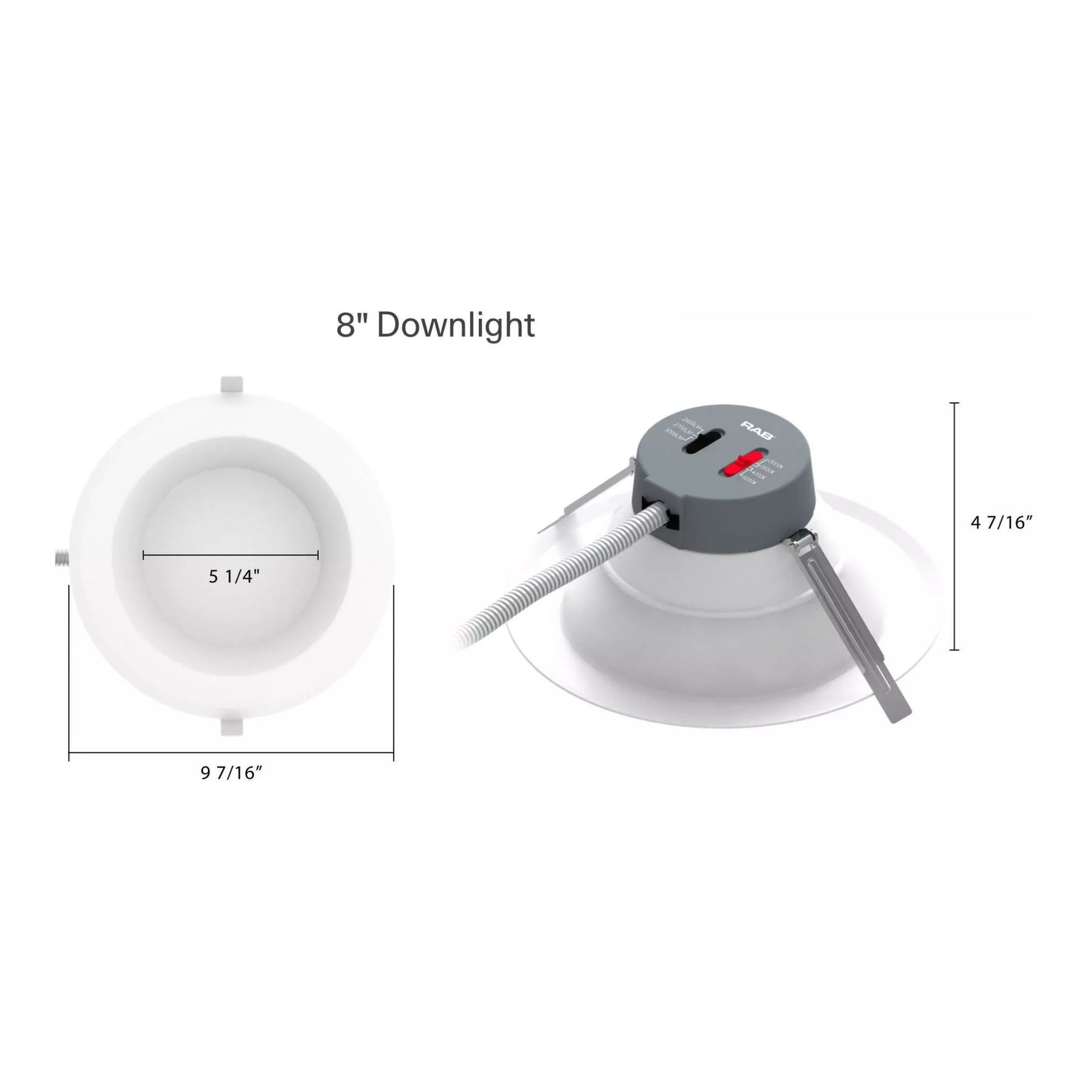 RAB Lighting - 8" Wattage and CCT Adjustable Commercial Downlight, 3400 Lm, 120-277V | Bees Lighting