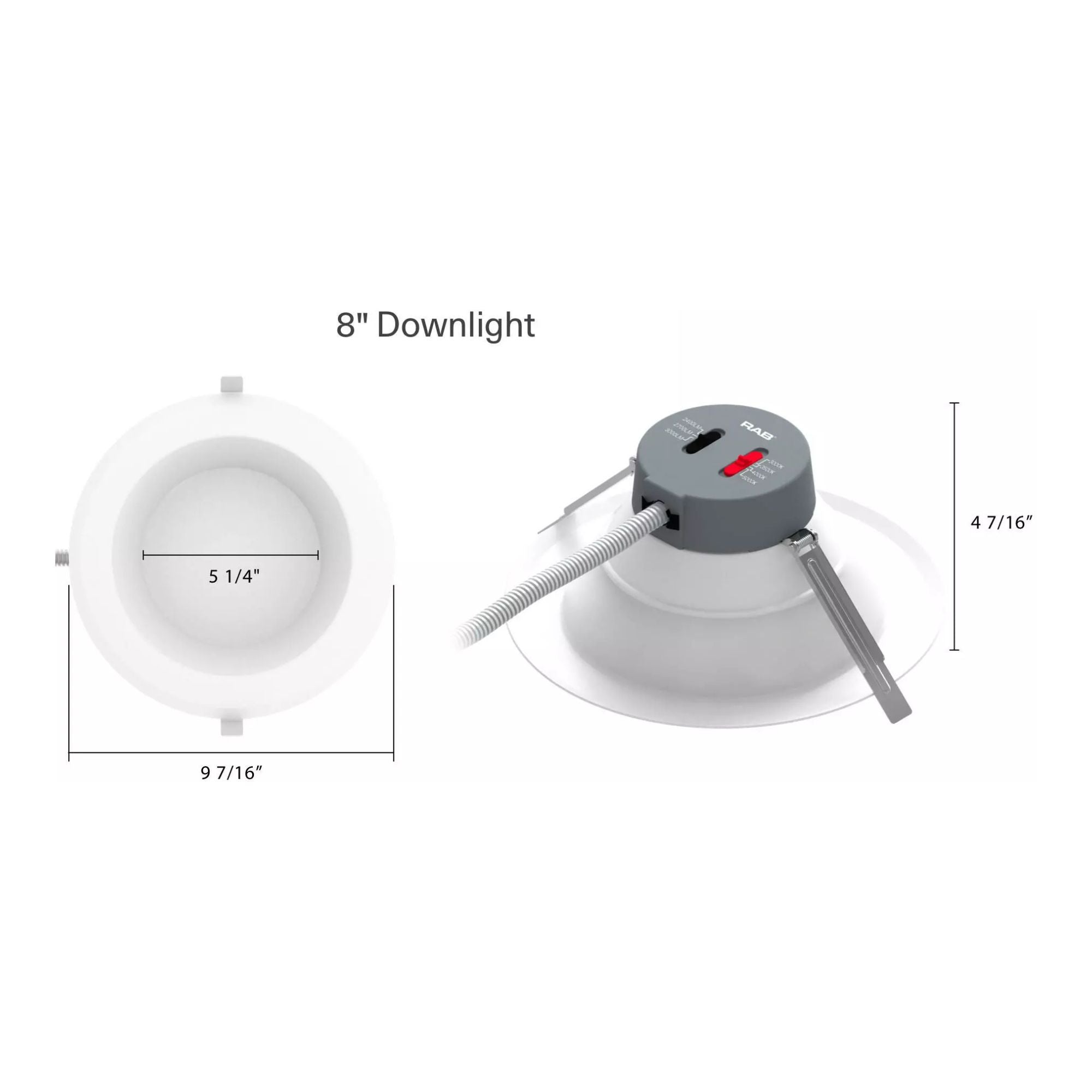 RAB Lighting - 8" Wattage and CCT Adjustable Commercial Downlight, 3400 Lm, 120-277V | Bees Lighting