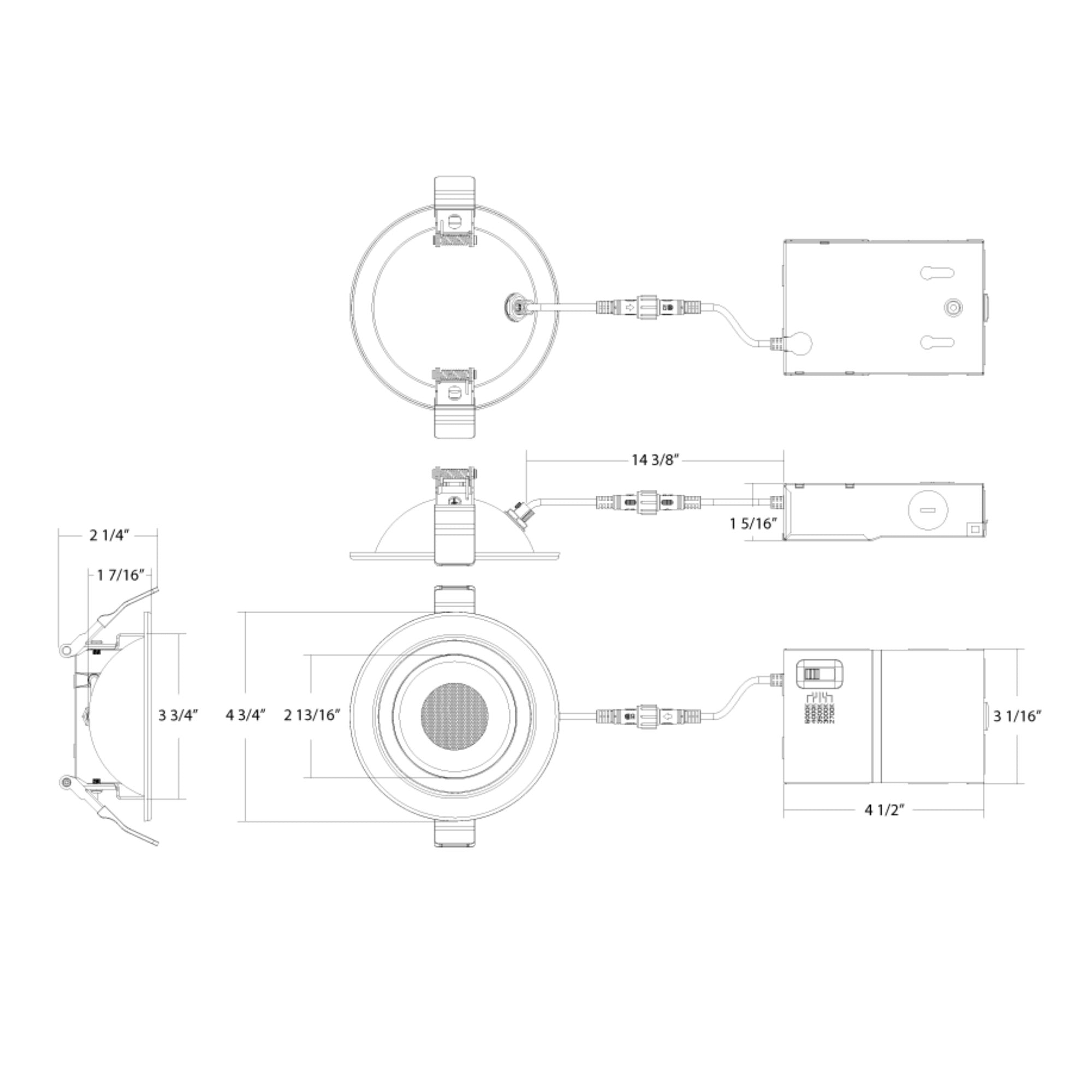 4" Fire-Resistant Gimbal LED Downlight, 750 Lm, CCT Adjustable, 120V