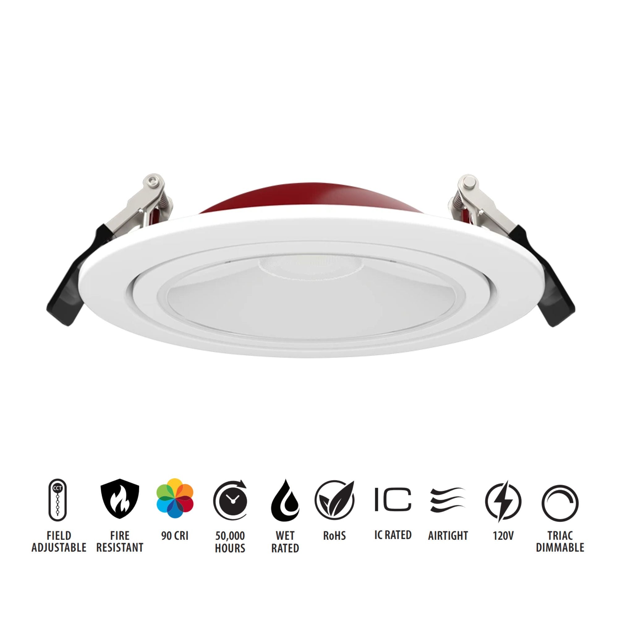 6" Fire-Resistant Gimbal LED Downlight, 1300 Lm, CCT Adjustable, 120V