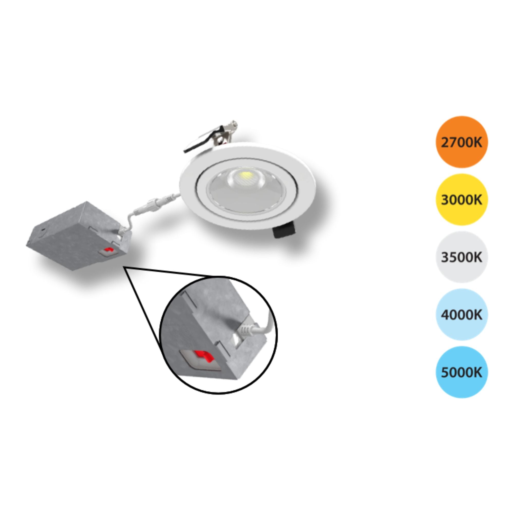 6" Fire-Resistant Gimbal LED Downlight, 1300 Lm, CCT Adjustable, 120V