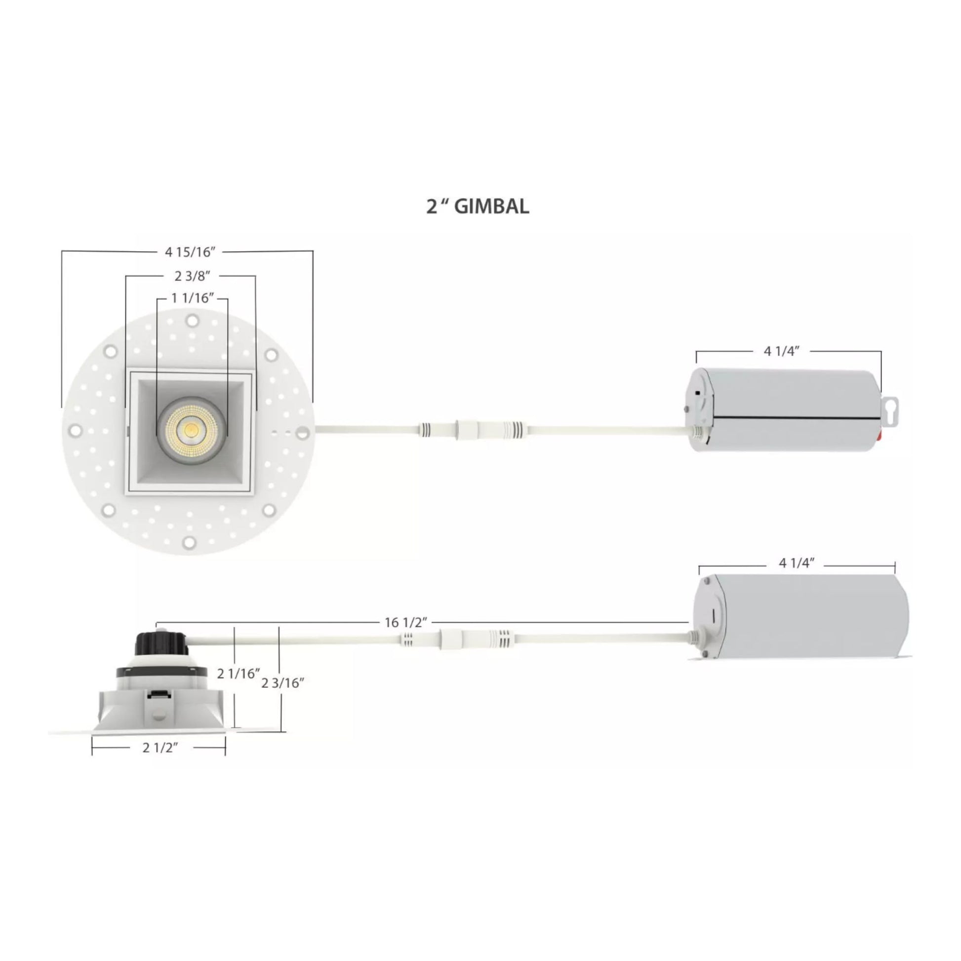 RAB Lighting - 2" Trimless Gimbal Downlight, 6W, 450 Lm, 5-CCT, White Square Regress Cone | Bees Lighting