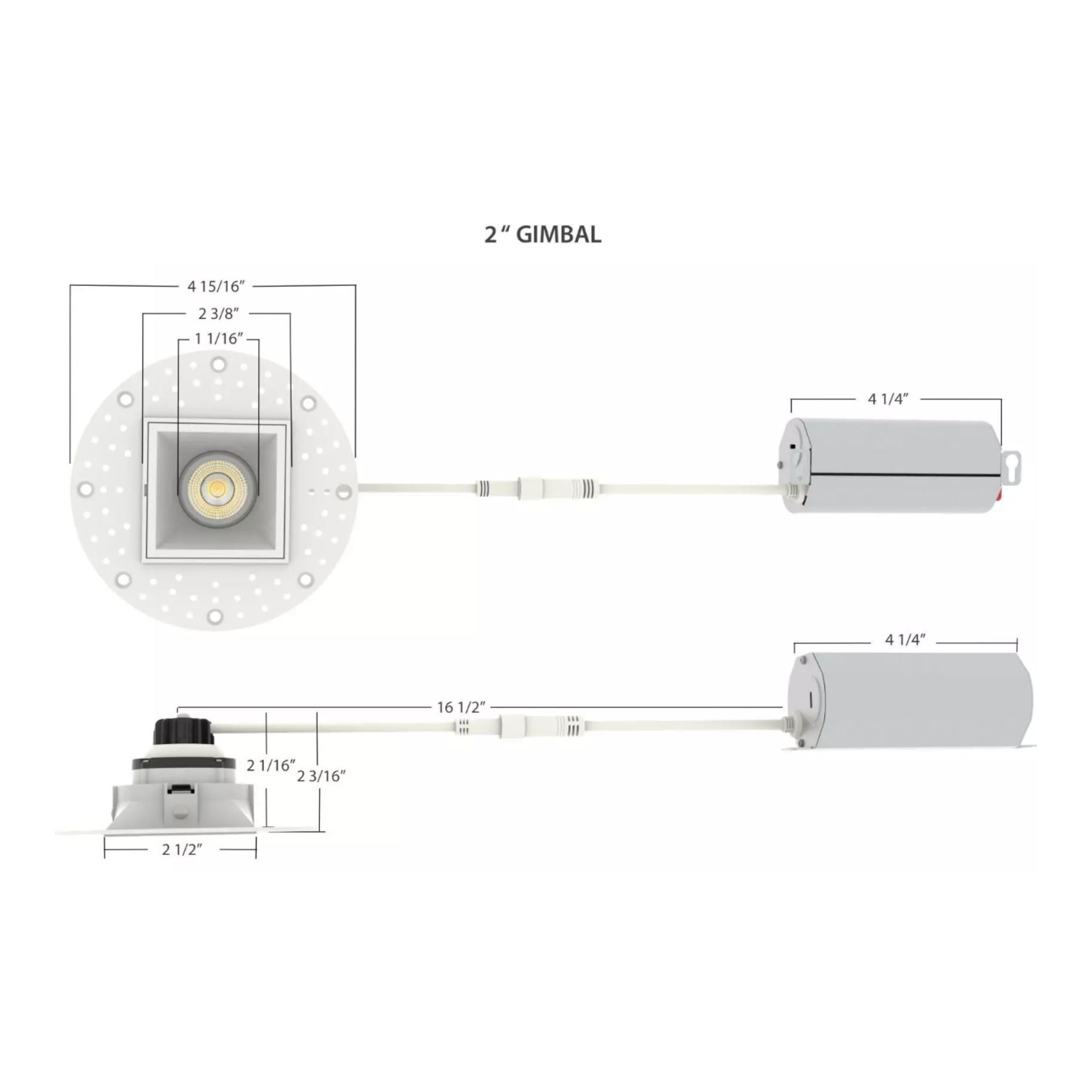 RAB Lighting - 2" Trimless Gimbal Downlight, 6W, 450 Lm, 5-CCT, White Square Regress Cone | Bees Lighting