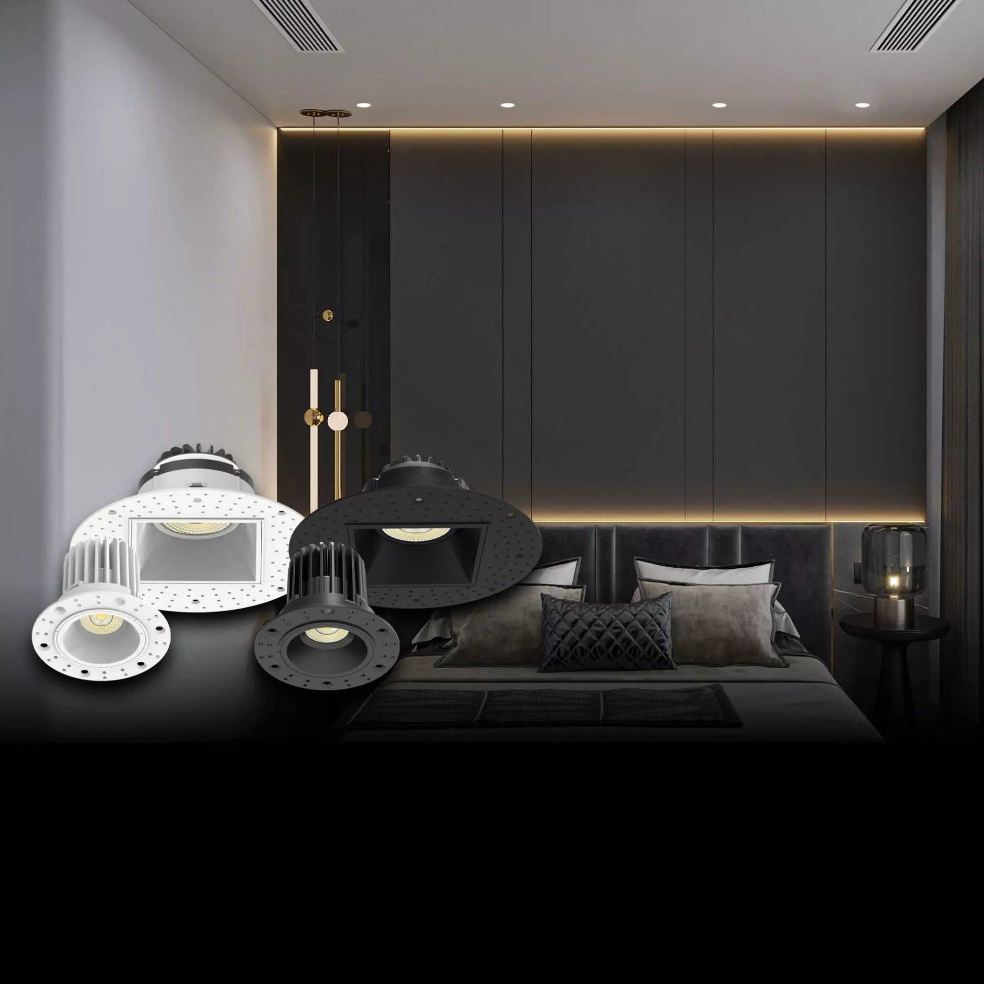 2" Trimless Gimbal Downlight, 6W, 450 Lm, 5-CCT, Black Square Regress Cone - Bees Lighting