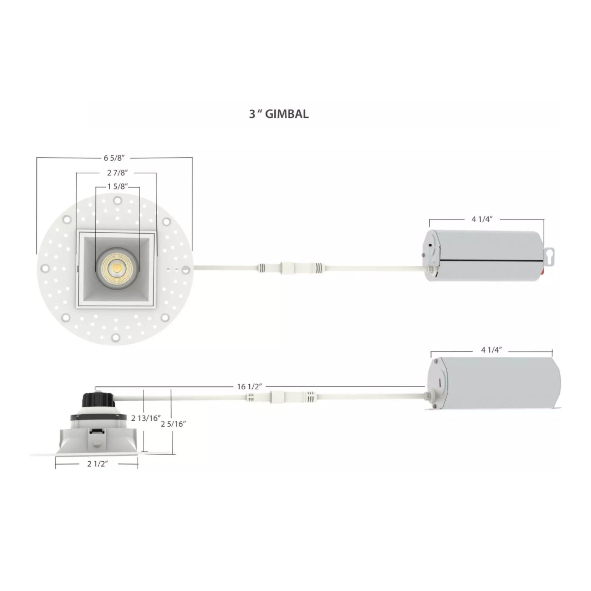 RAB Lighting - 3" Trimless Gimbal Downlight, 9W, 750 Lm, 5-CCT, White Square Regress Cone | Bees Lighting