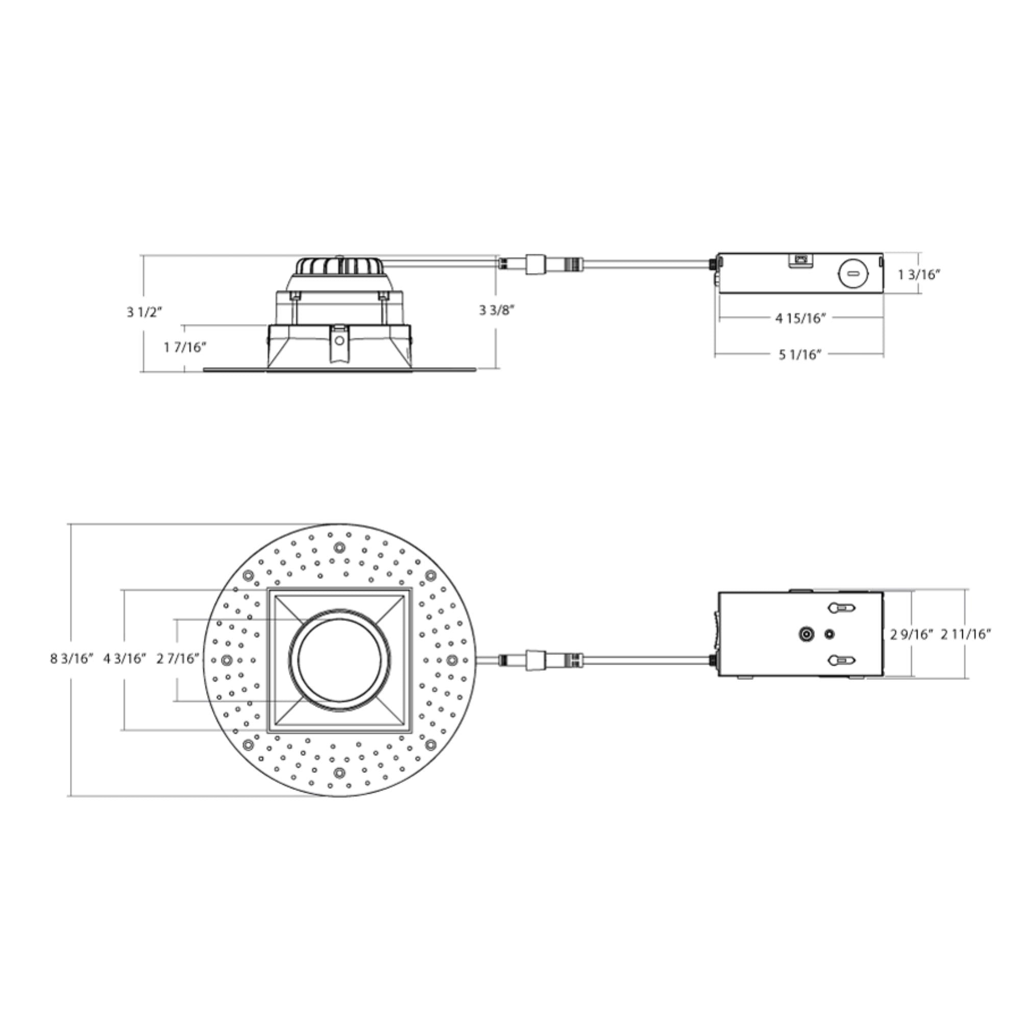 4" Trimless Gimbal Downlight, 15W, 1250 Lm, 5-CCT, White Square Regress Cone