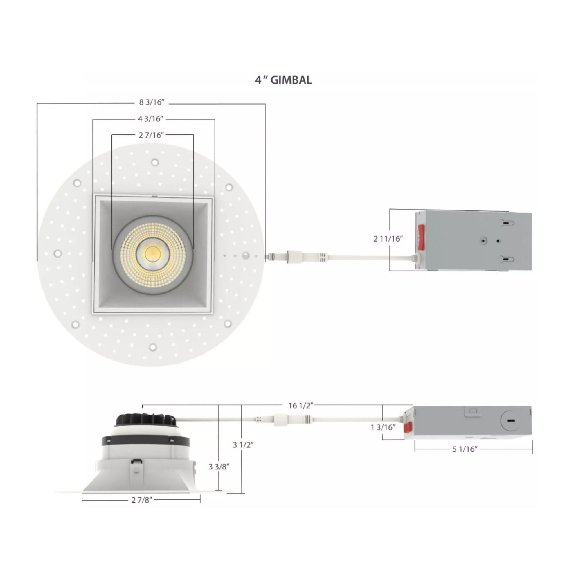 RAB Lighting - 4" Trimless Gimbal Downlight, 15W, 1250 Lm, 5-CCT, Black Square Regress Cone | Bees Lighting