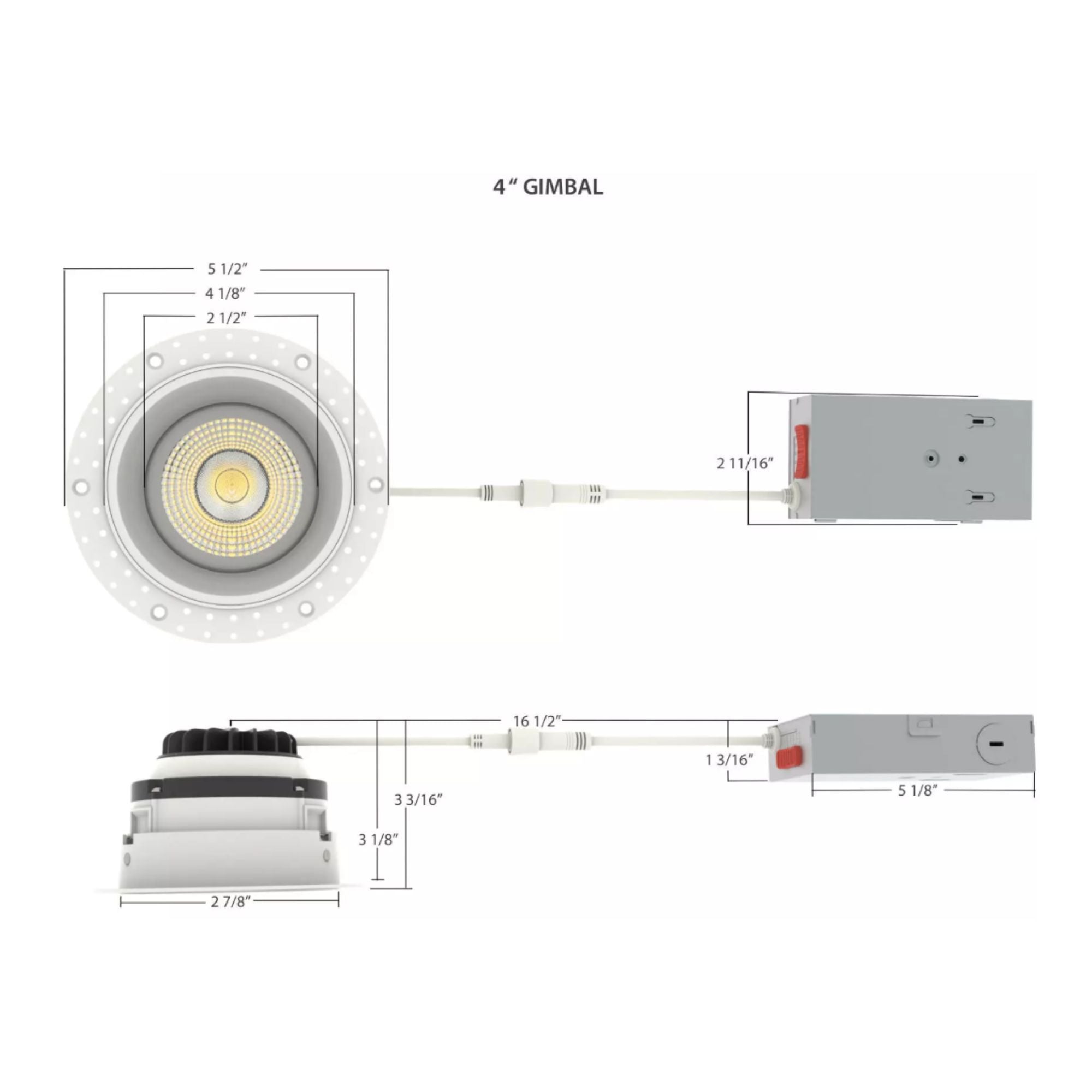 RAB Lighting - 4" Trimless Gimbal Downlight, 15W, 1250 Lm, 5-CCT, White Round Regress Cone | Bees Lighting
