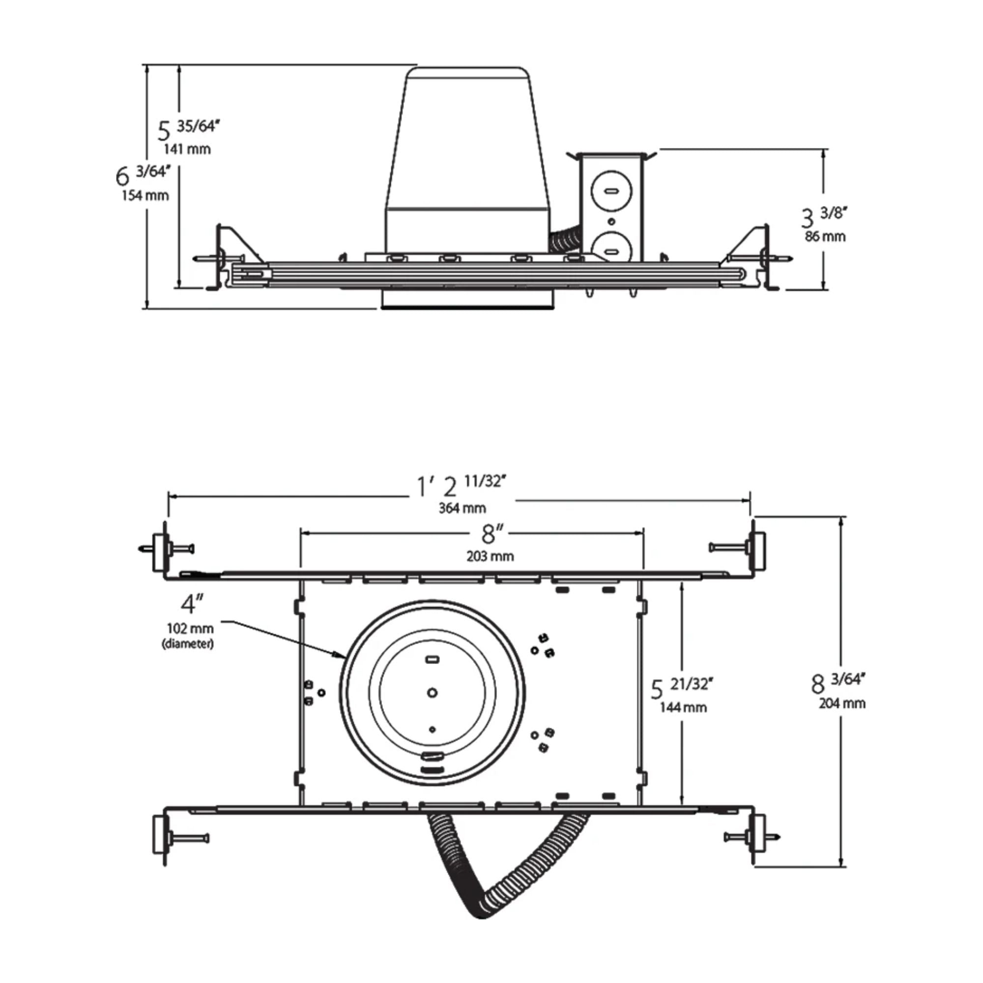 4" New Construction Recessed Housing, IC Rated