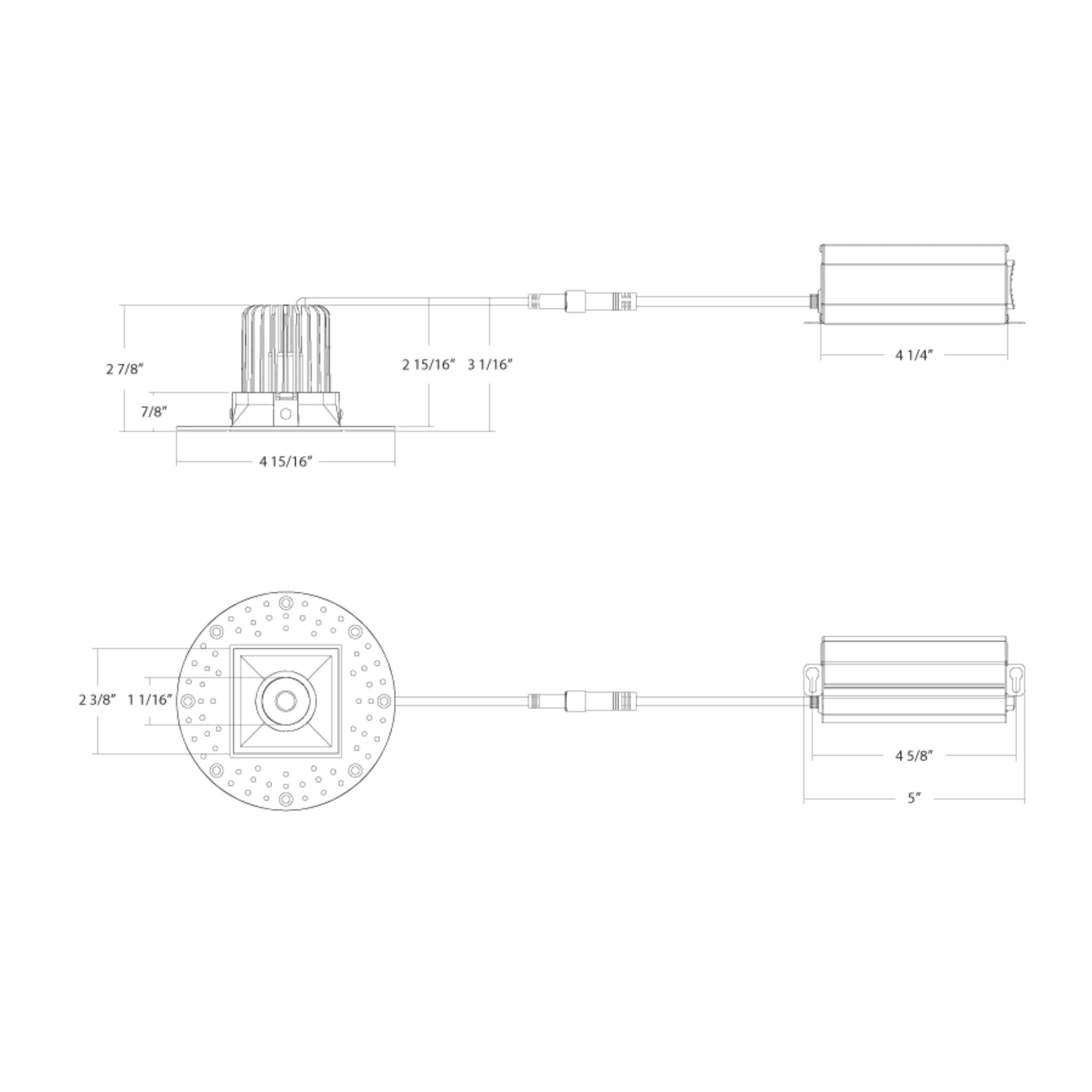 2" Trimless Recessed Downlight, 9W, 600 Lm, 5-CCT, White Square Regress Cone