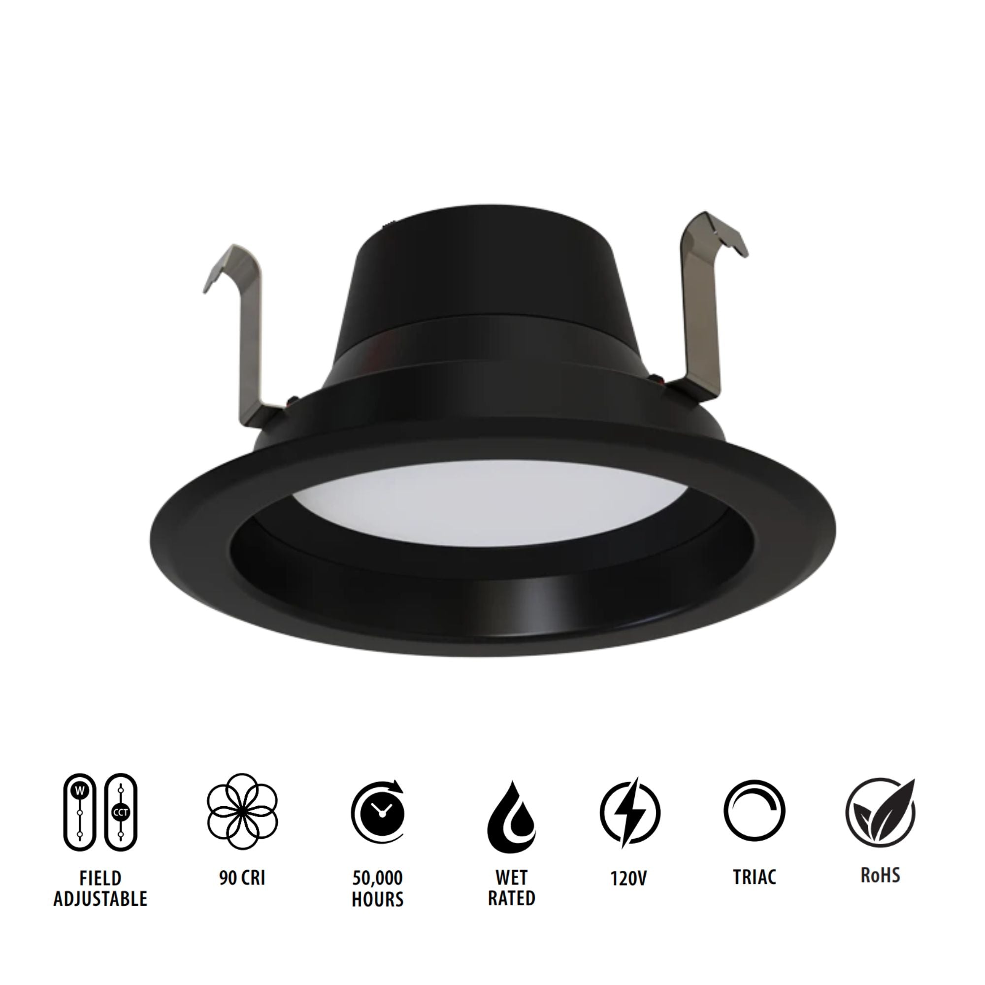 4" R34X Field-Adjustable LED Retrofit Downlight, 700 Lm, 5-CCT, Black Smooth Trim