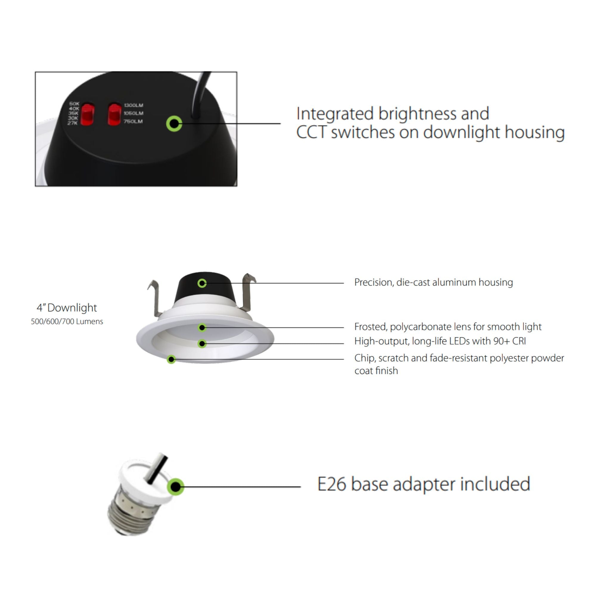 4" R34X Field-Adjustable LED Retrofit Downlight, 700 Lm, 5-CCT, Smooth Trim