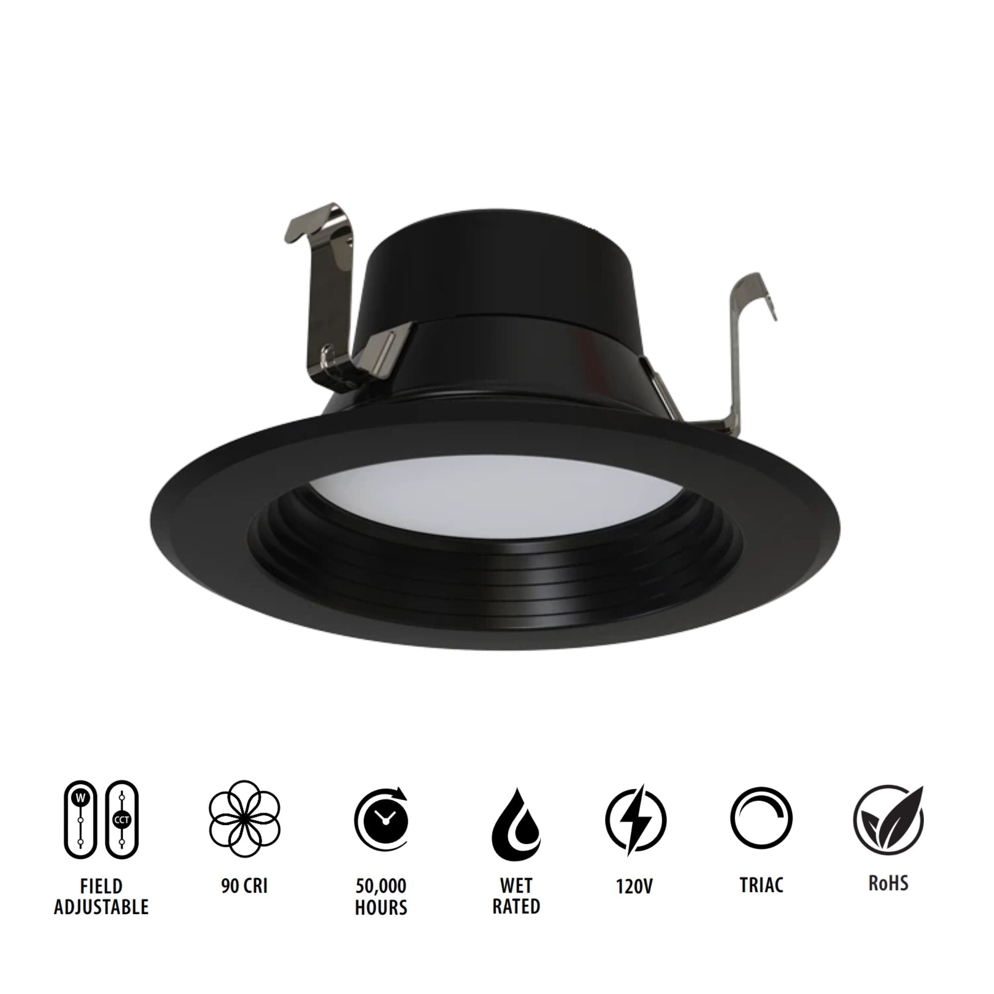 4" R34X Field-Adjustable LED Retrofit Downlight, 700 Lm, 5-CCT, Black Baffle Trim