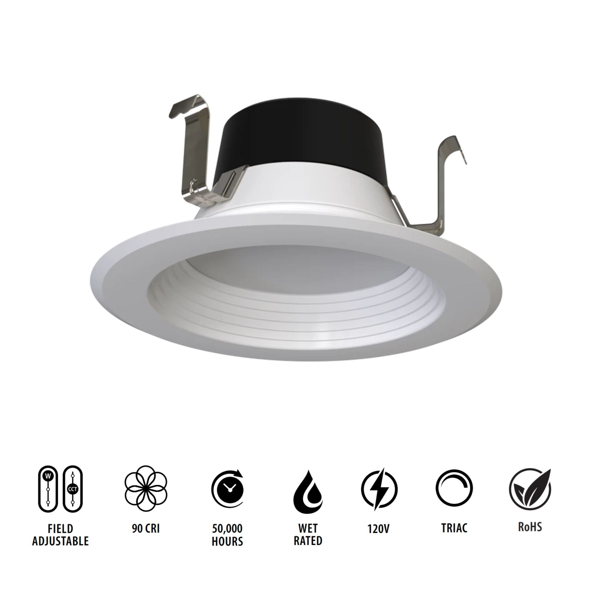 4" R34X Field-Adjustable LED Retrofit Downlight, 700 Lm, 5-CCT, Baffle Trim