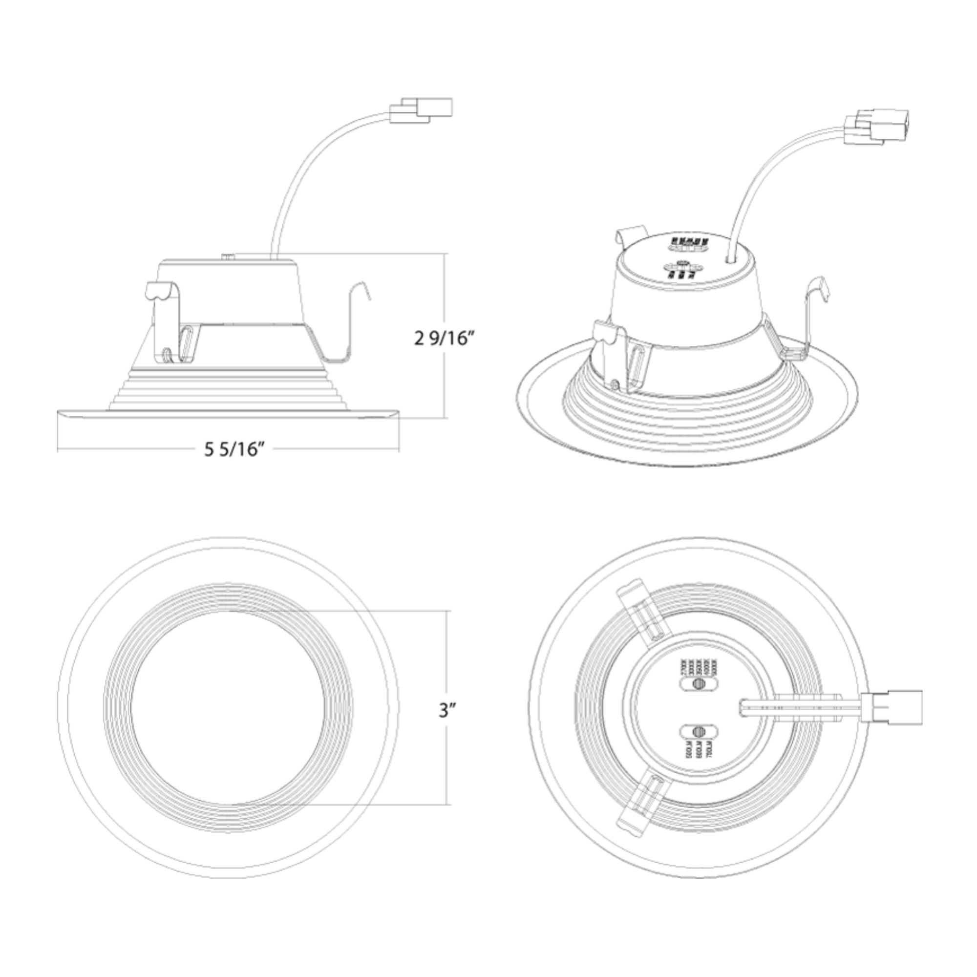 4" R34X Field-Adjustable LED Retrofit Downlight, 700 Lm, 5-CCT, Baffle Trim