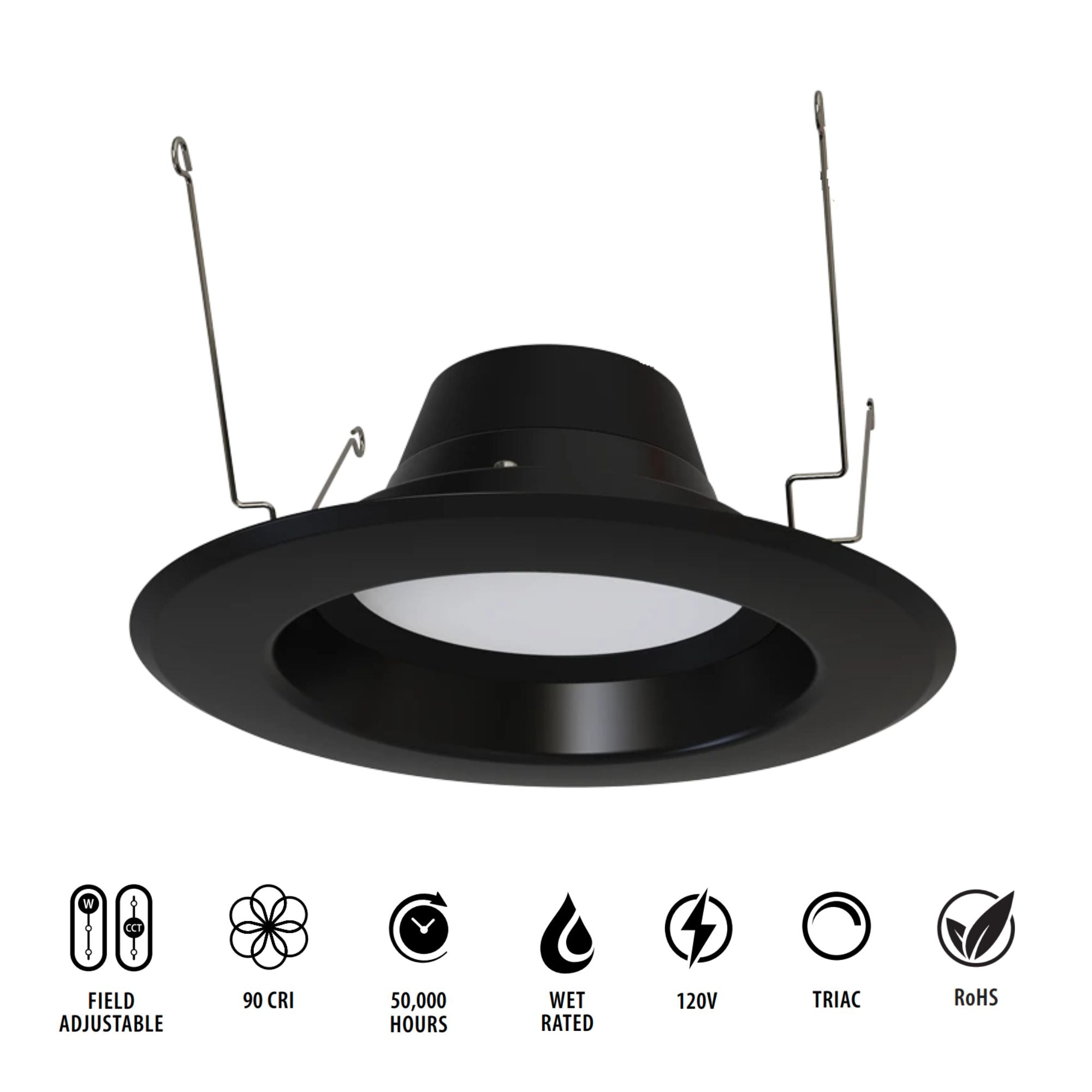 6" R34X Field-Adjustable LED Retrofit Downlight, 1400 Lm, 5-CCT, Black Smooth Trim