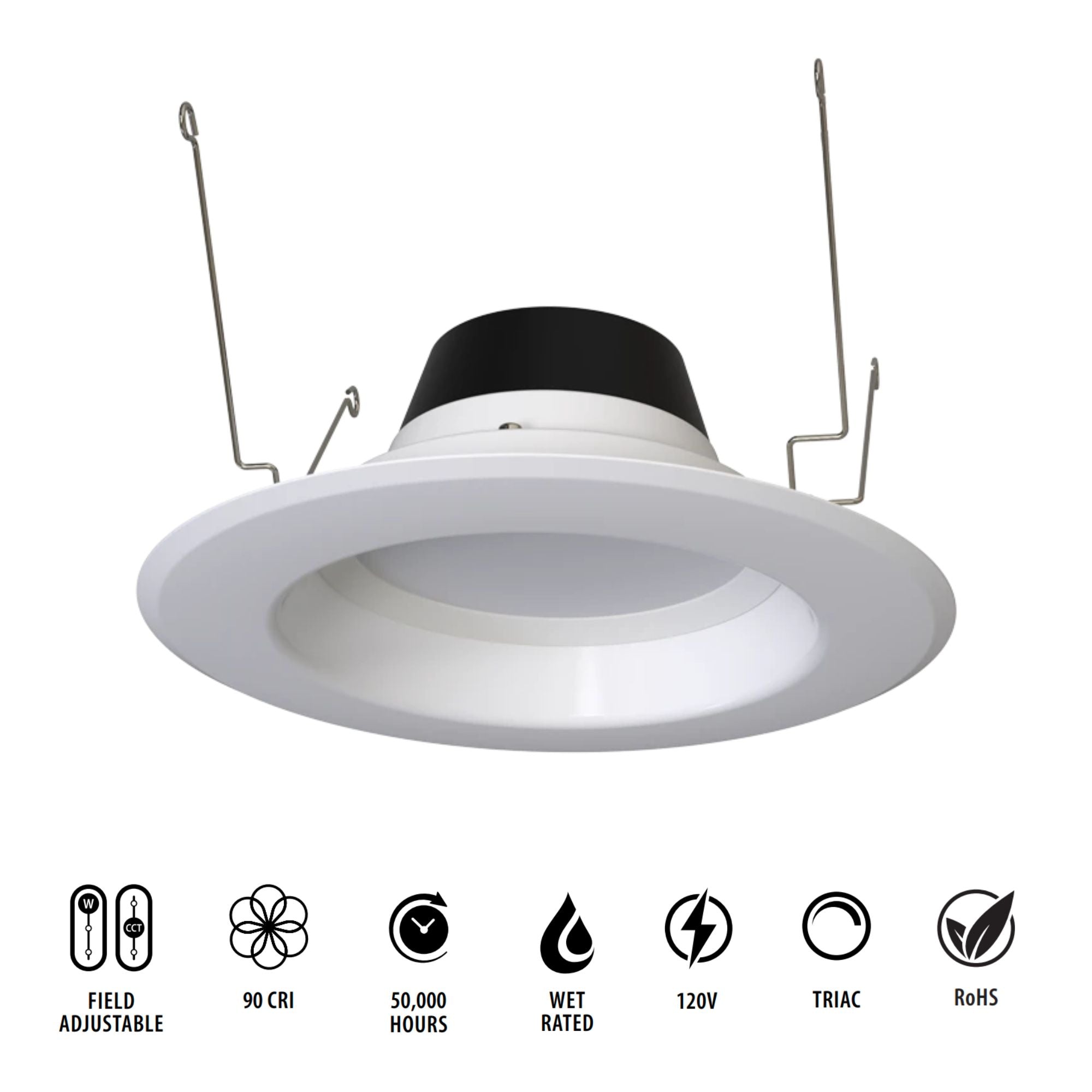 6" R34X Field-Adjustable LED Retrofit Downlight, 1300 Lm, 5-CCT, Smooth Trim