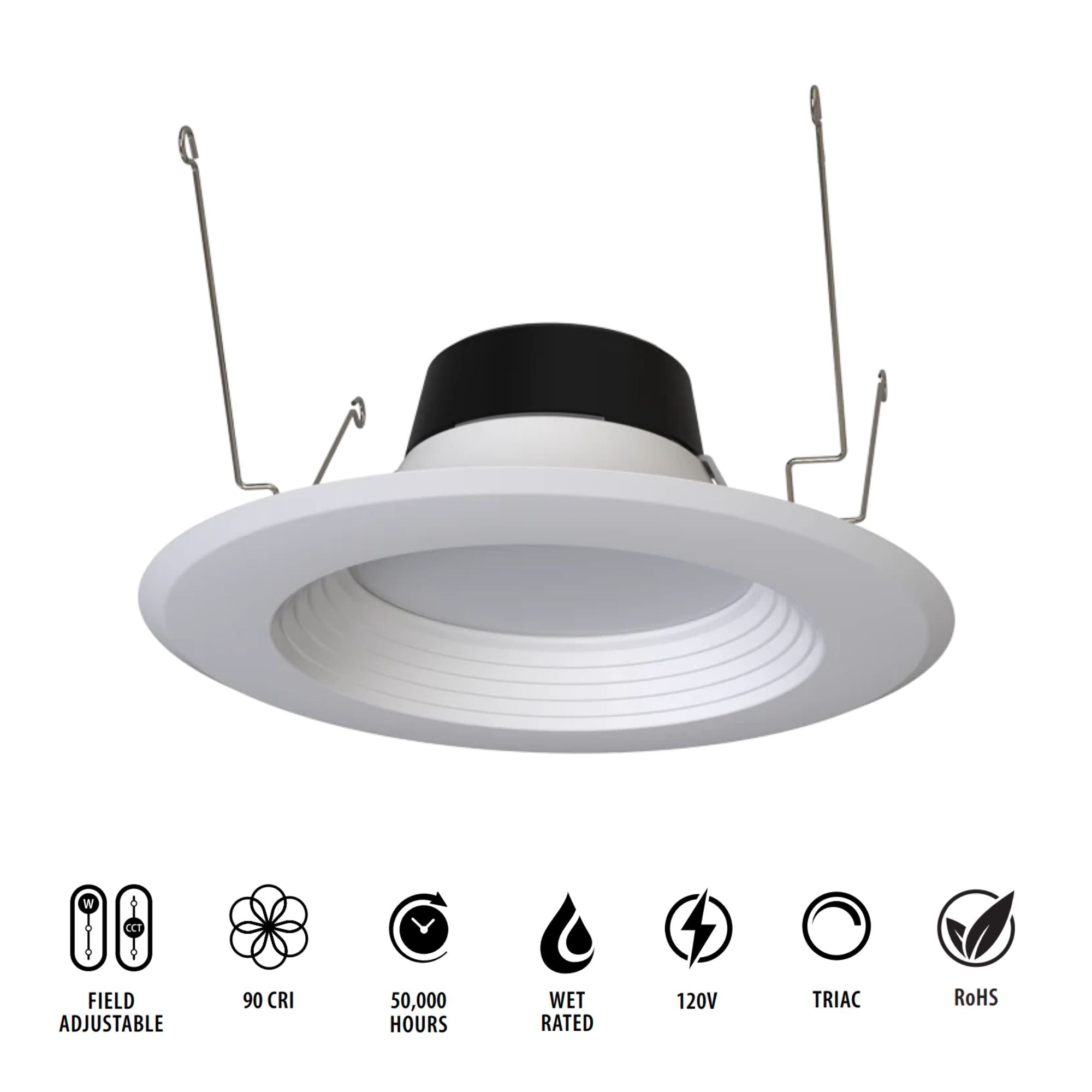 6" R34X Field-Adjustable LED Retrofit Downlight, 1300 Lm, 5-CCT, Baffle Trim