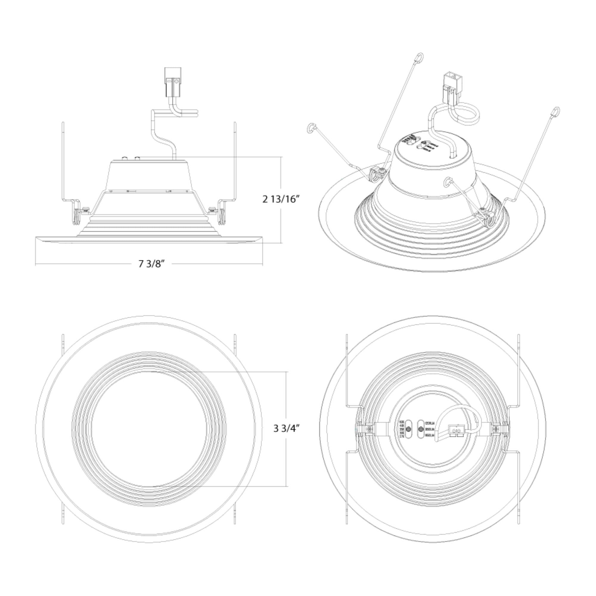 6" R34X Field-Adjustable LED Retrofit Downlight, 1300 Lm, 5-CCT, Baffle Trim