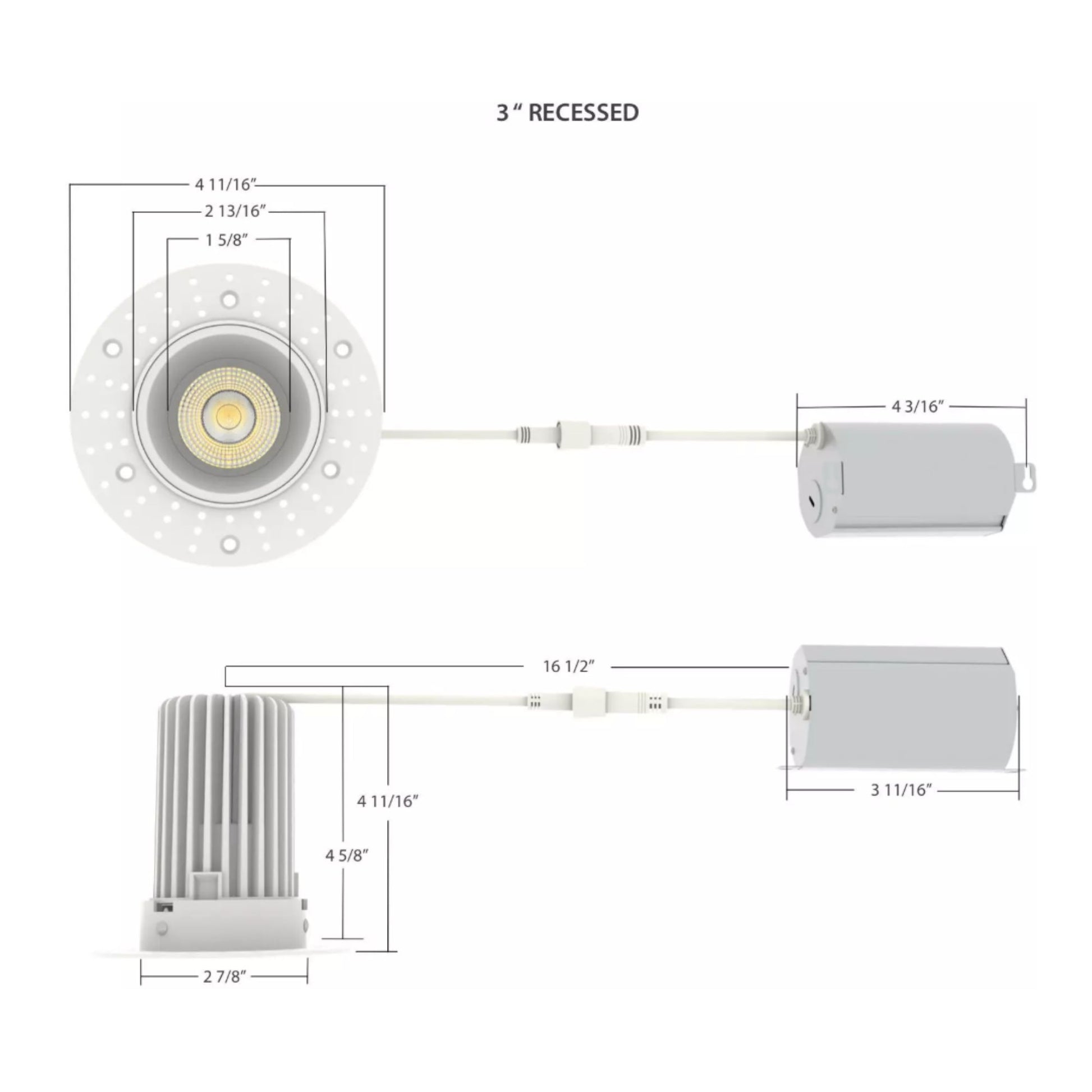 RAB Lighting - 3" Trimless Recessed Downlight, 15W, 1250 Lm, 5-CCT, Black Round Regress Cone | Bees Lighting