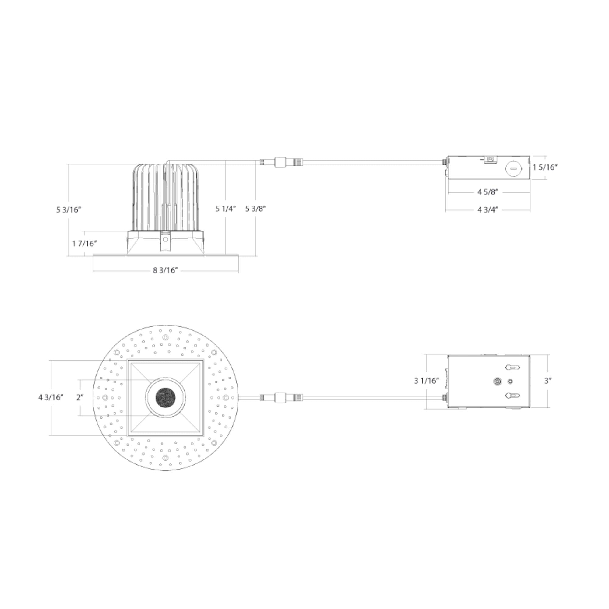 4" Trimless Recessed Downlight, 20W, 1900 Lm, 5-CCT, White Square Regress Cone