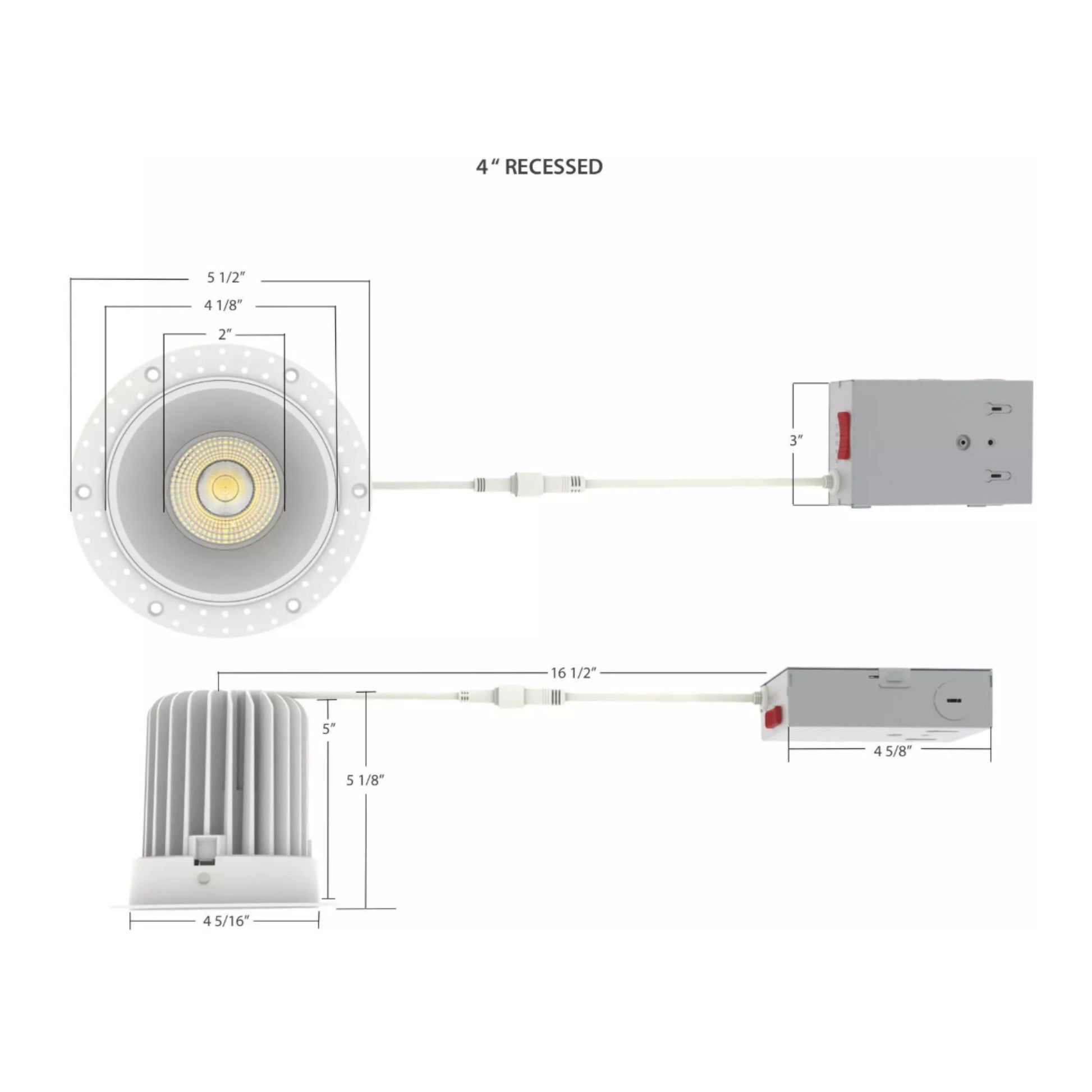 RAB Lighting - 4" Trimless Recessed Downlight, 20W, 1900 Lm, 5-CCT, White Round Regress Cone | Bees Lighting