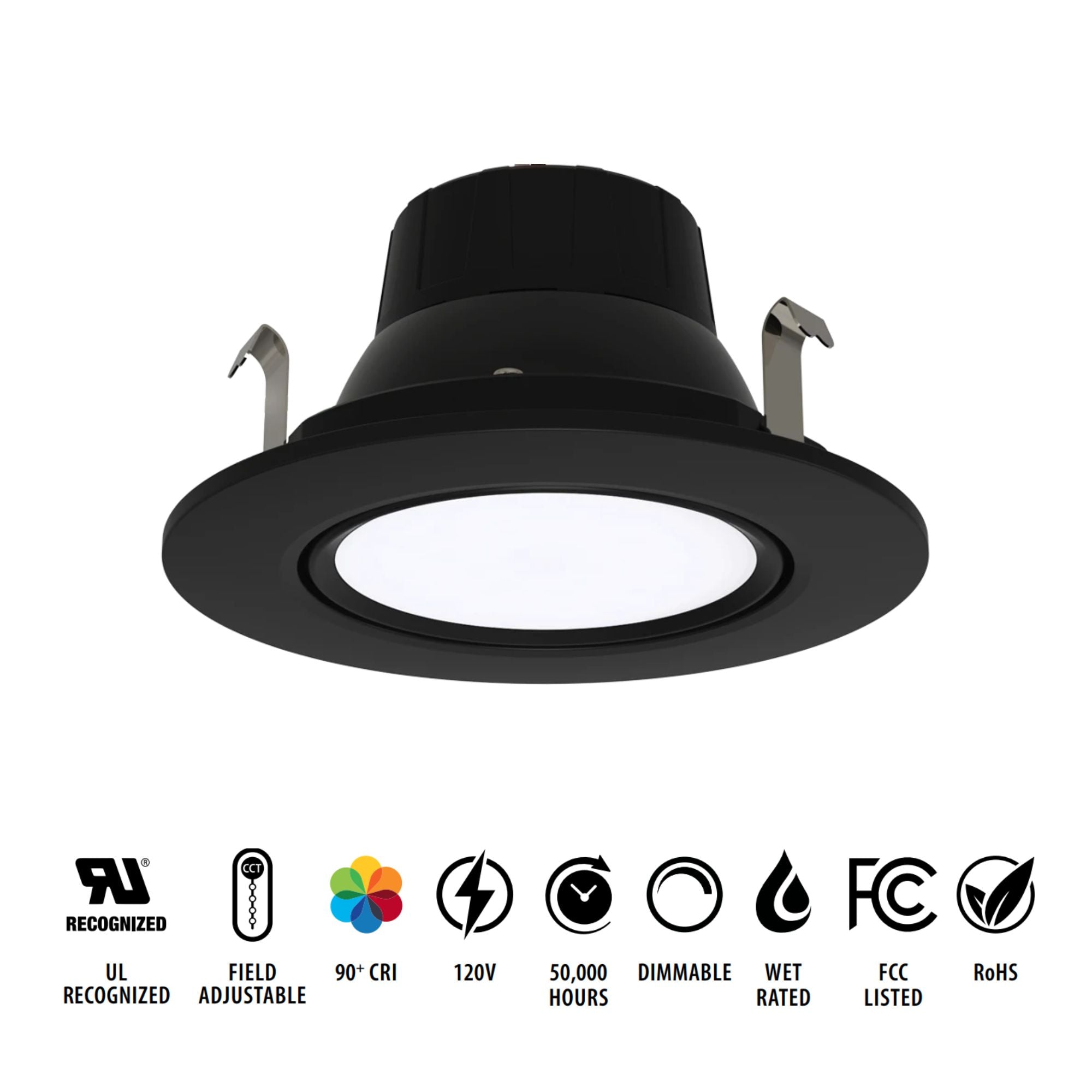 4" Gimbal Retrofit Recessed Light, 8W, 800 Lumens, 5-CCT, Black Trim