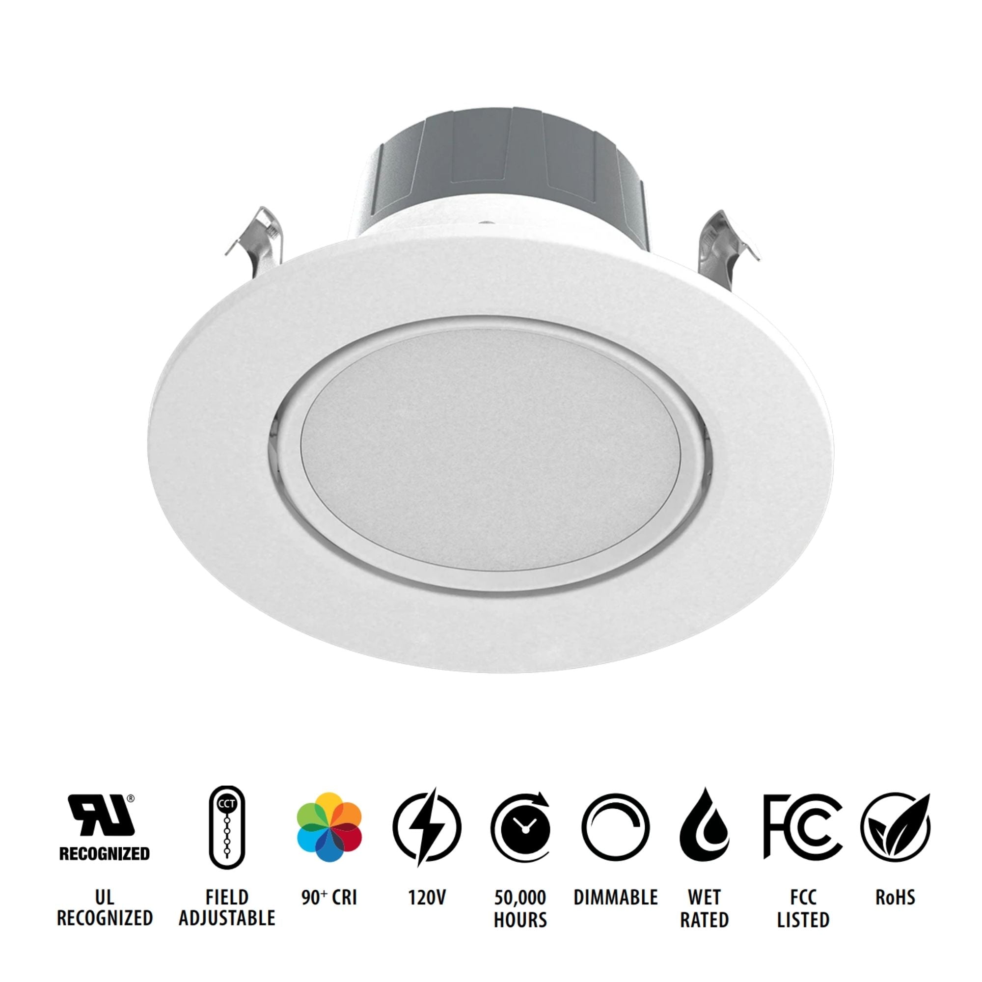4" Gimbal Retrofit Recessed Light, 8W, 750 Lumens, 5-CCT, White Trim