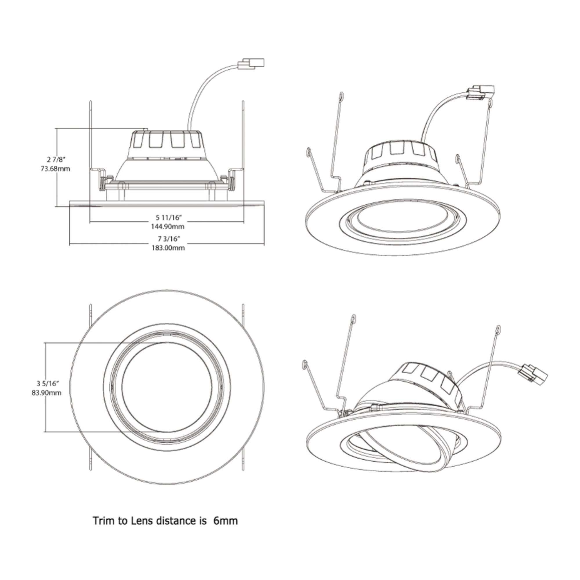 6" Gimbal Retrofit Recessed Light, 11W, 1200 Lumens, 5-CCT, White Trim