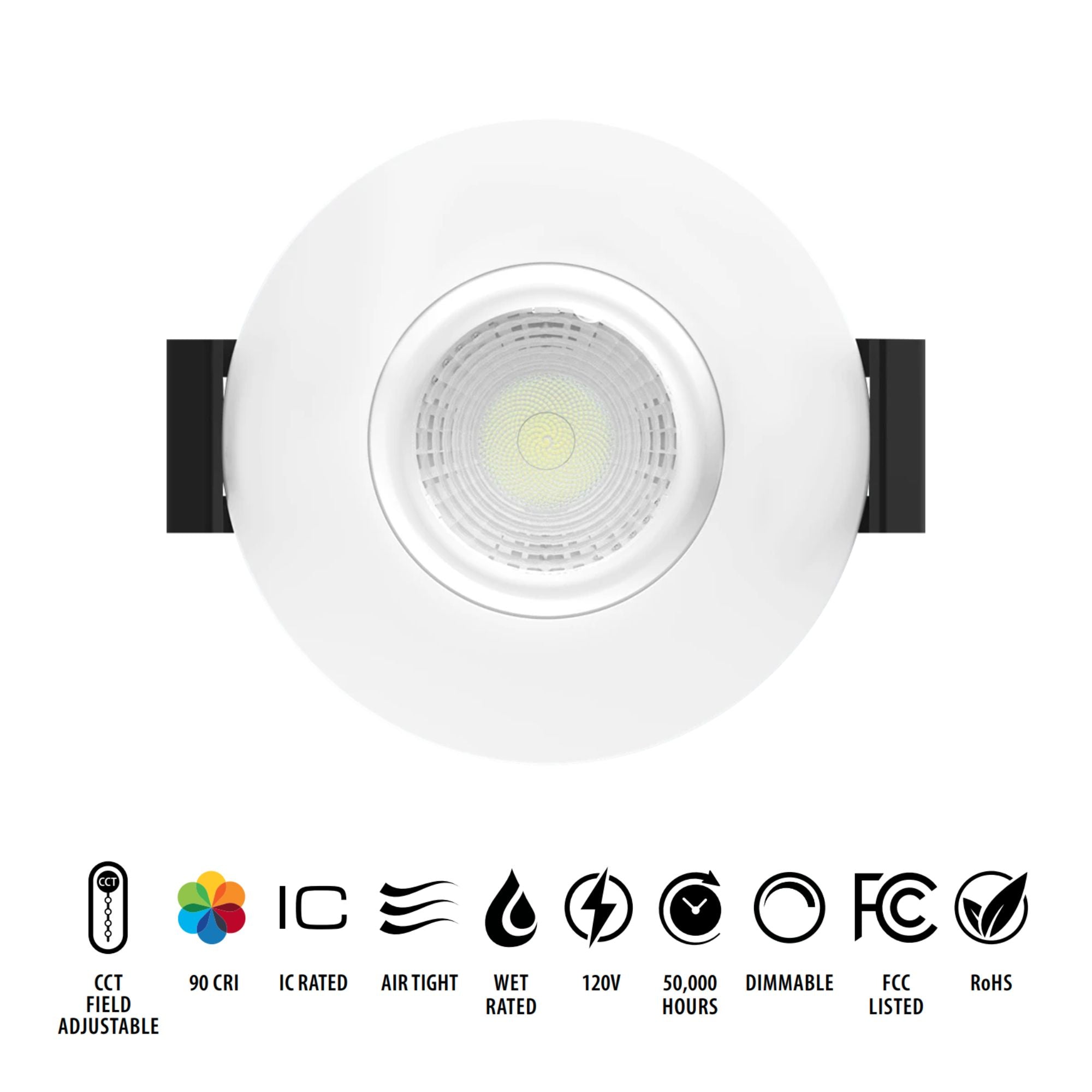 2" Canless Gimbal Downlight, 400 Lm, 5-CCT, 20° Spot, White Smooth Trim