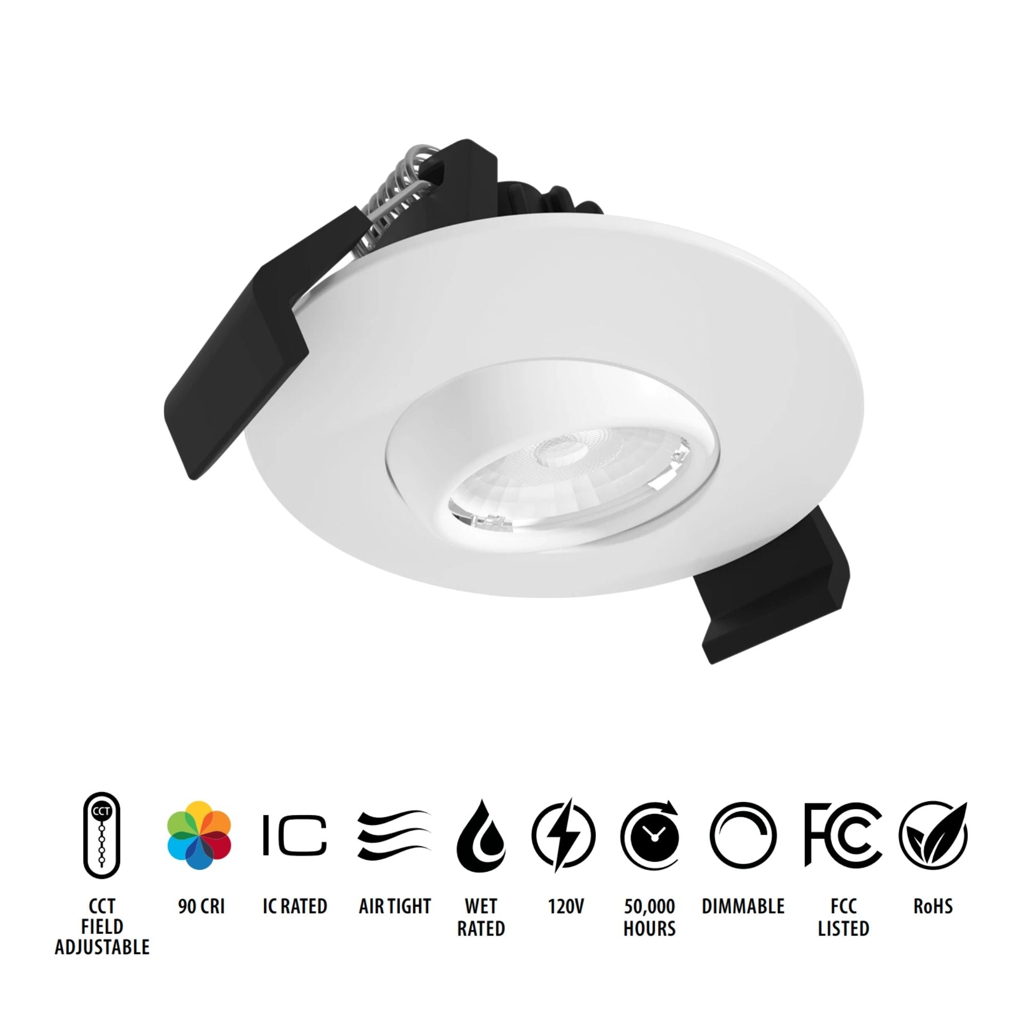 2" Canless Gimbal Downlight, 400 Lm, 5-CCT, 20° Spot, White Smooth Trim