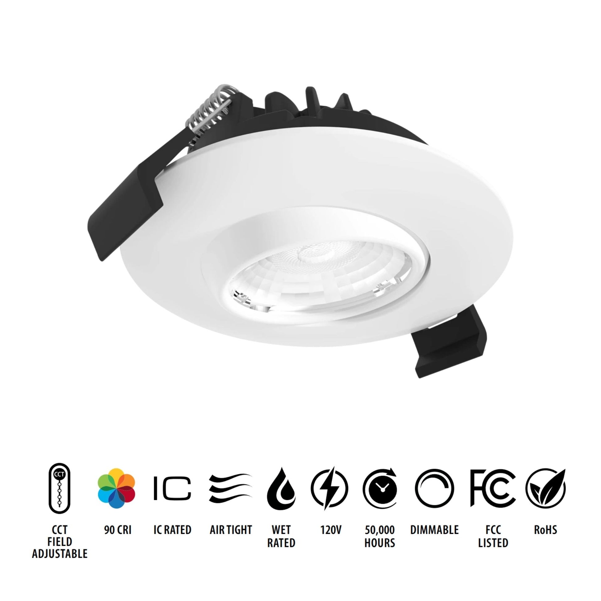RAB Lighting - 3" Canless Gimbal Downlight, 600 Lm, 5-CCT, 38° Spot, White Smooth Trim | Bees Lighting