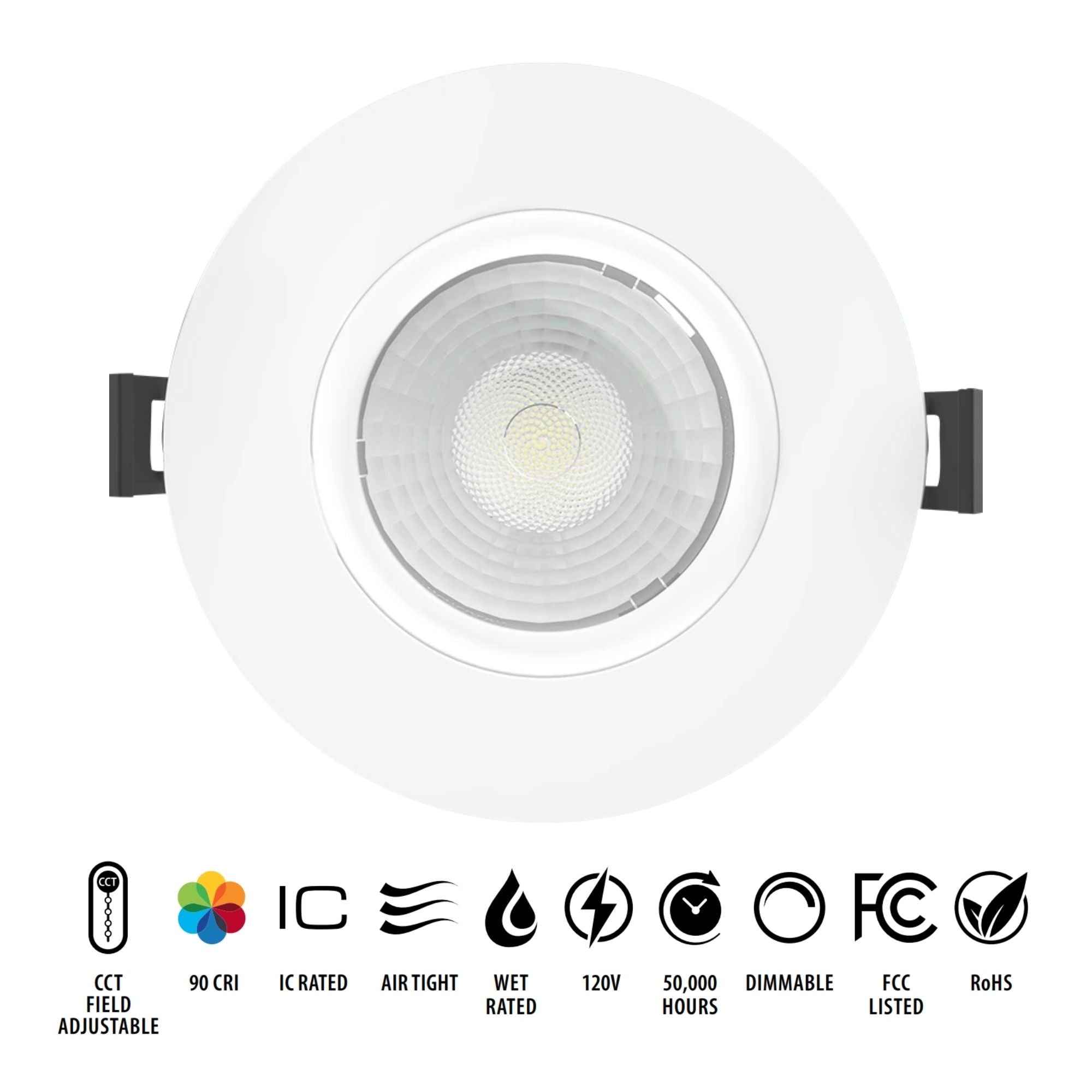 4" Canless Gimbal Downlight, 1050 Lm, 5-CCT, 38° Spot, White Smooth Trim