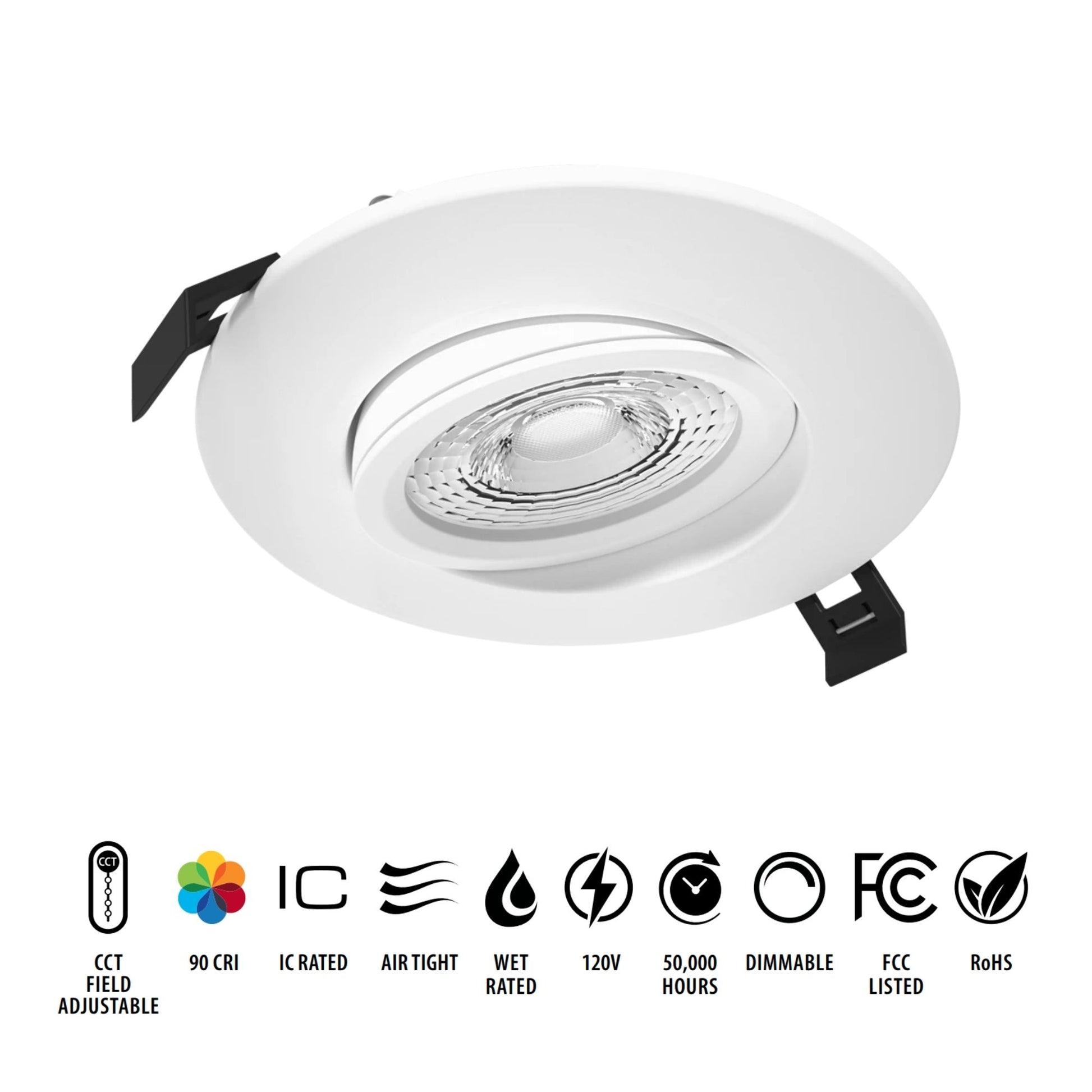 RAB Lighting - 4" Canless Gimbal Downlight, 1050 Lm, 5-CCT, 38° Spot, White Floating Trim | Bees Lighting