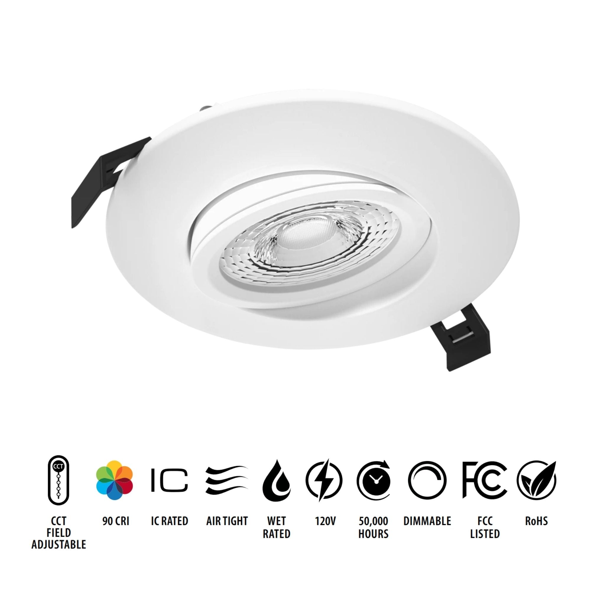 4" Canless Gimbal Downlight, 1050 Lm, 5-CCT, 38° Spot, White Floating Trim