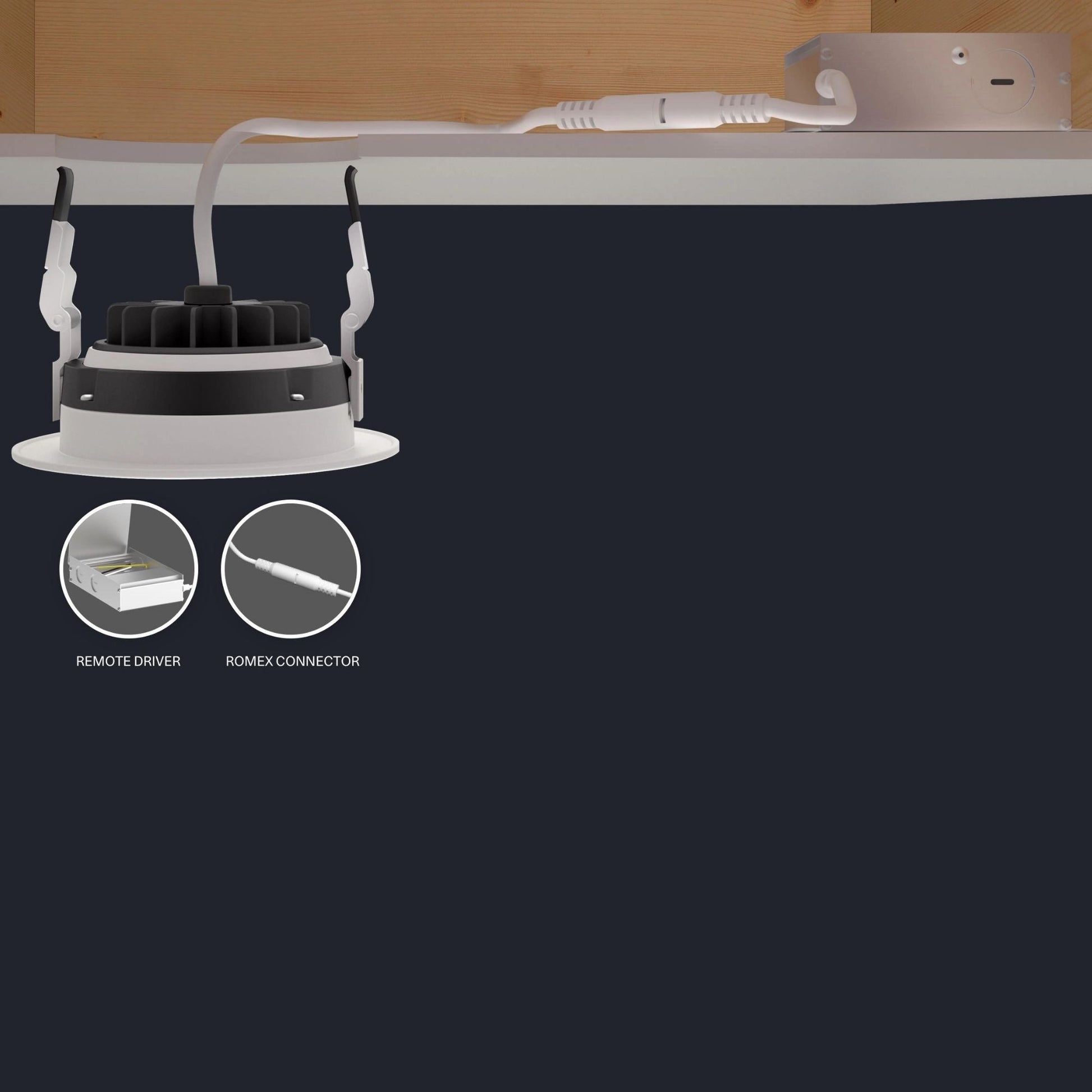 RAB Lighting - 4" Canless Gimbal Downlight, 1050 Lm, 5-CCT, 38° Spot, White Floating Trim | Bees Lighting