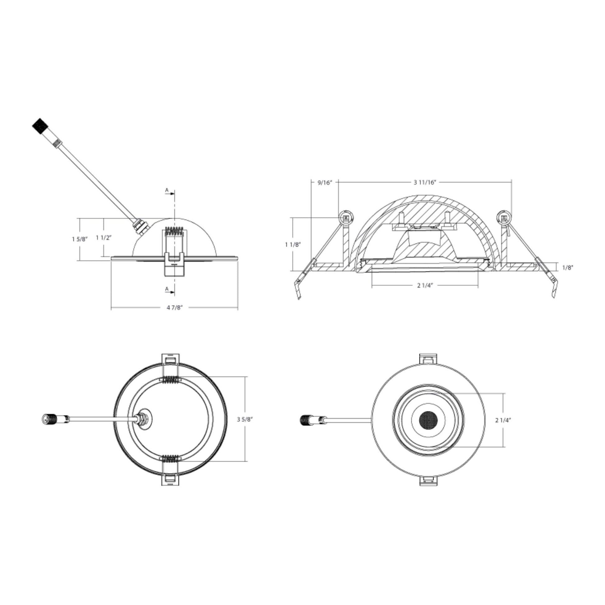 4" Canless Gimbal Downlight, 1050 Lm, 5-CCT, 38° Spot, White Floating Trim - Bees Lighting