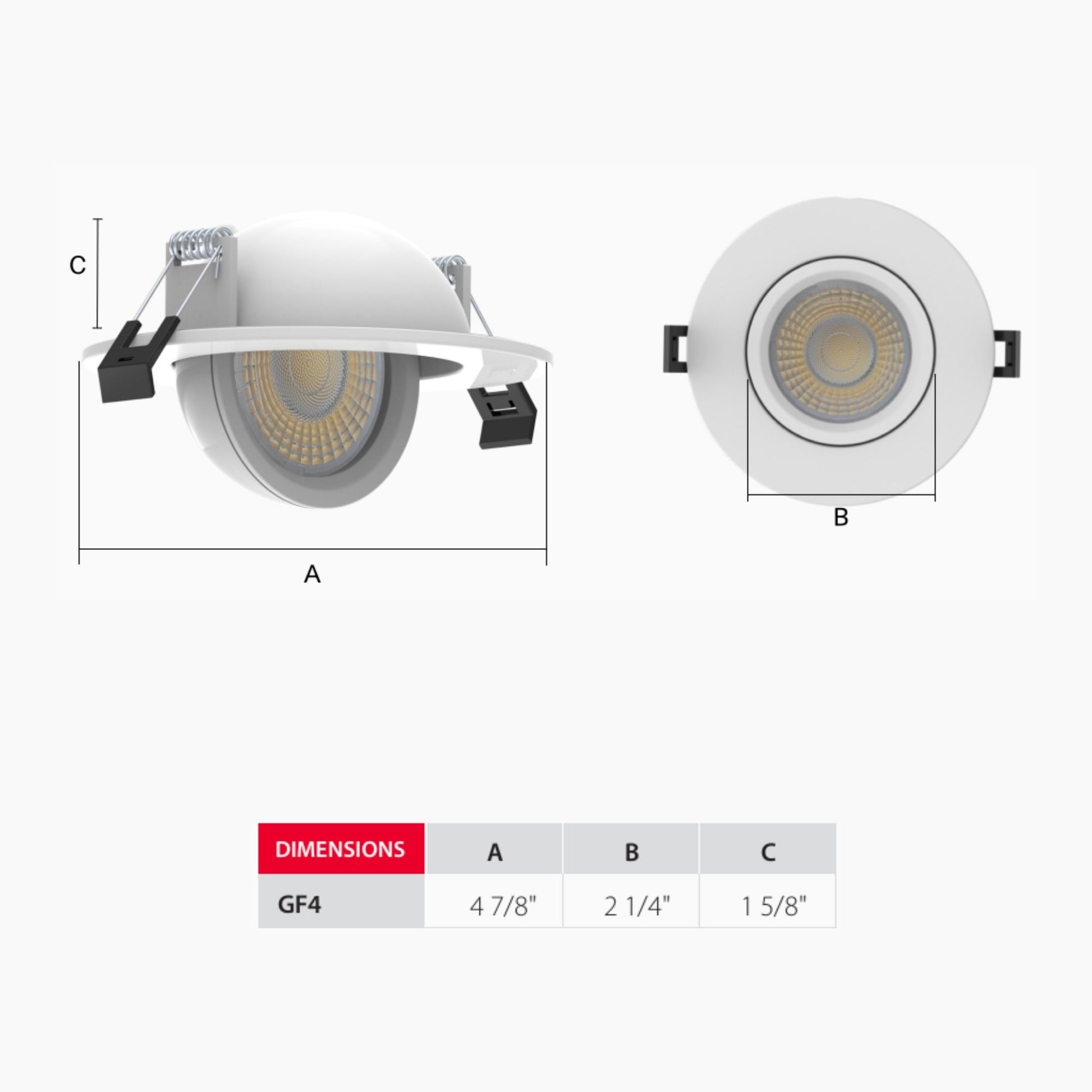RAB Lighting - 4" Canless Gimbal Downlight, 1050 Lm, 5-CCT, 38° Spot, White Floating Trim | Bees Lighting