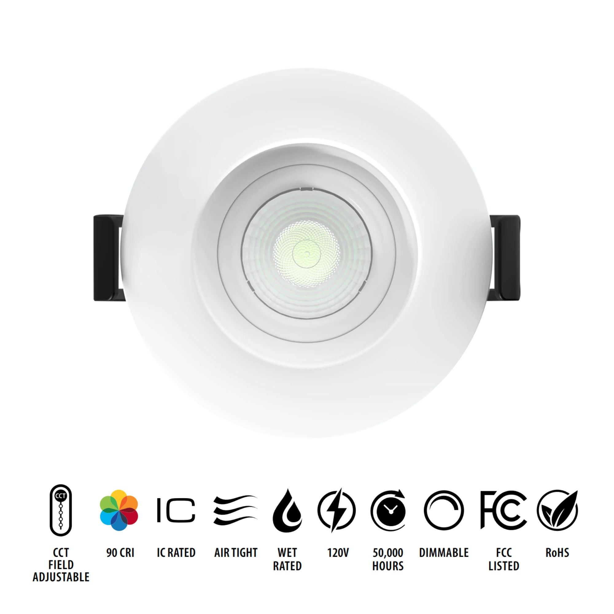 2" Canless Gimbal Downlight, 400 Lm, 5-CCT, 20° Spot, White Deep Regress Trim